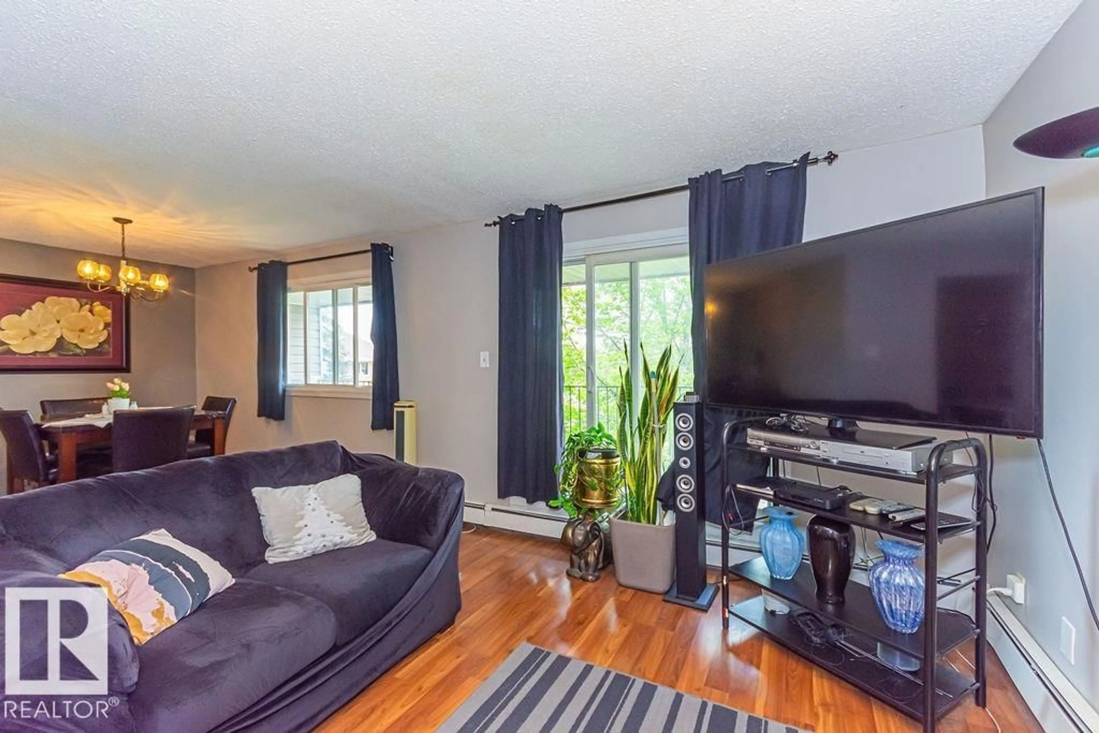 Living room with furniture, wood/laminate floor for #6 - 3819 76 ST NW, Edmonton Alberta T6K2P9