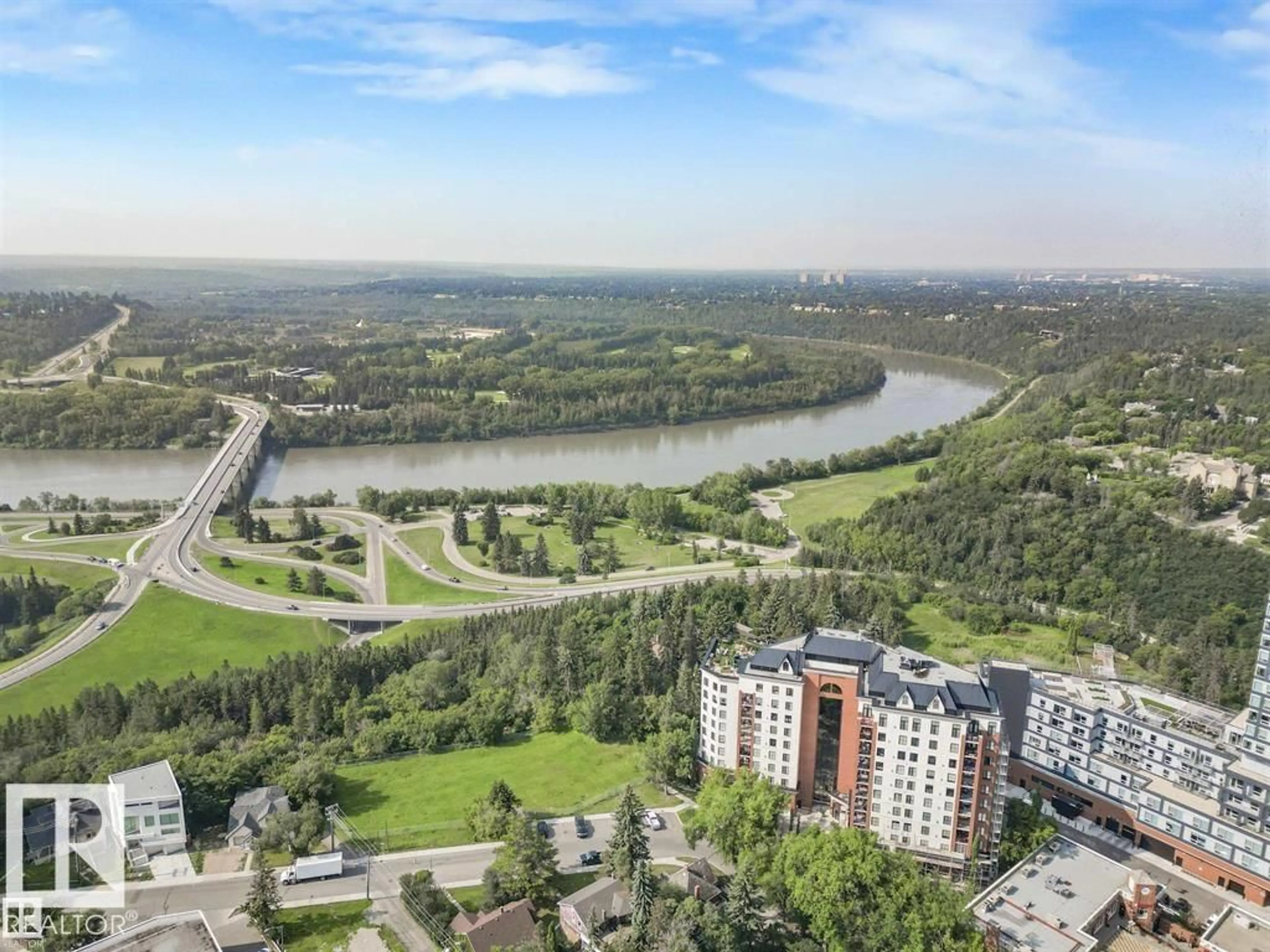 A pic from outside/outdoor area/front of a property/back of a property/a pic from drone, water/lake/river/ocean view for #902 - 10108 125 ST, Edmonton Alberta T5N4B6