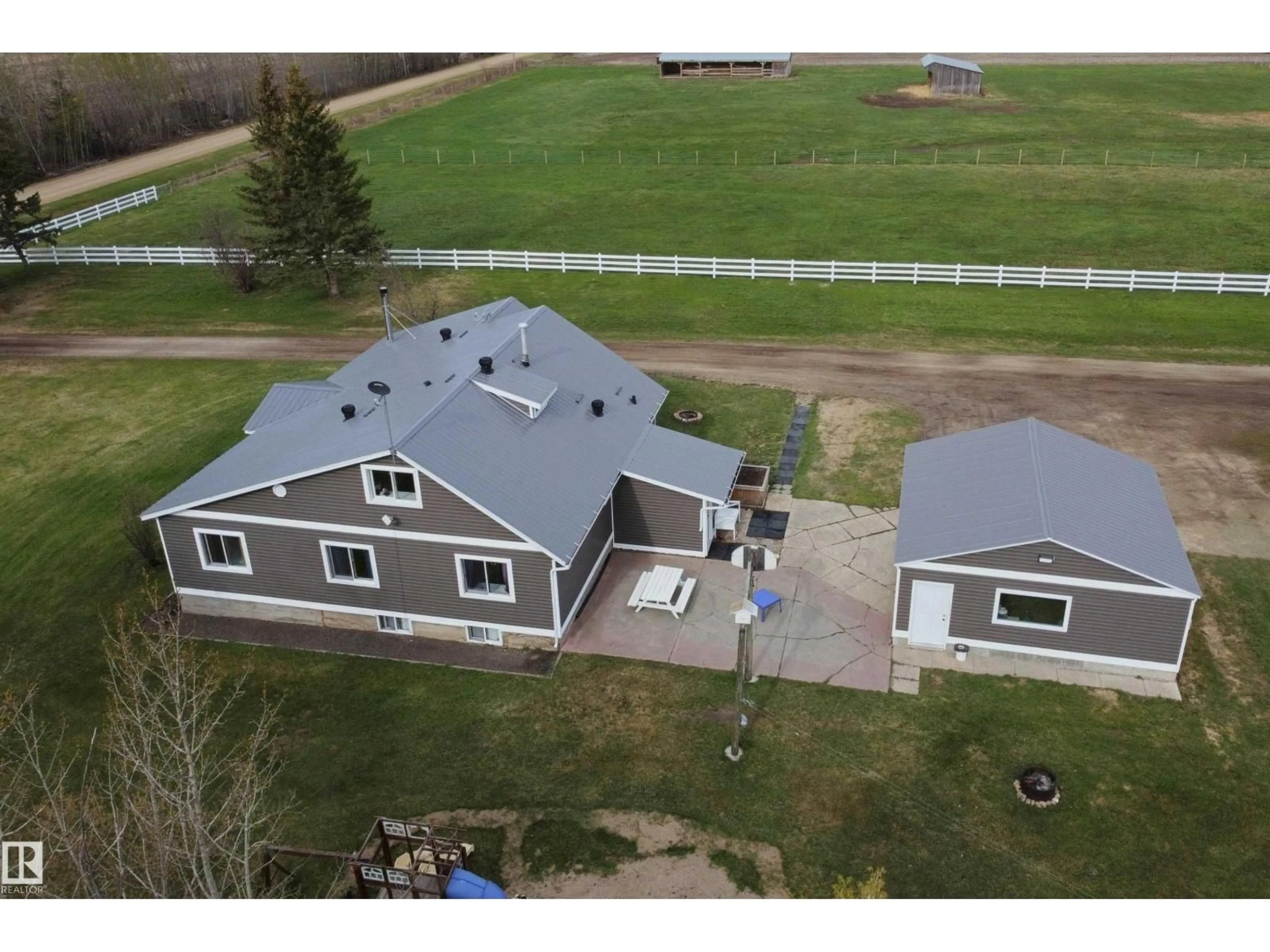A pic from outside/outdoor area/front of a property/back of a property/a pic from drone, building for 3418 TWP RD 620, Rural Barrhead County Alberta T7N1N2