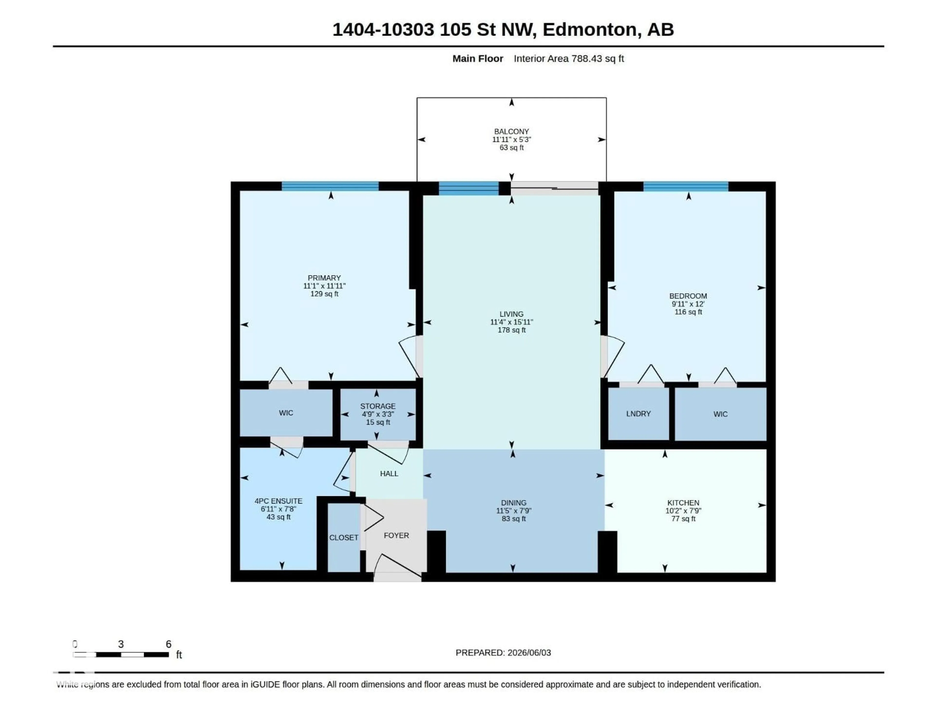 Floor plan for 1404 - 10303 105 ST NW, Edmonton Alberta T5J5G3