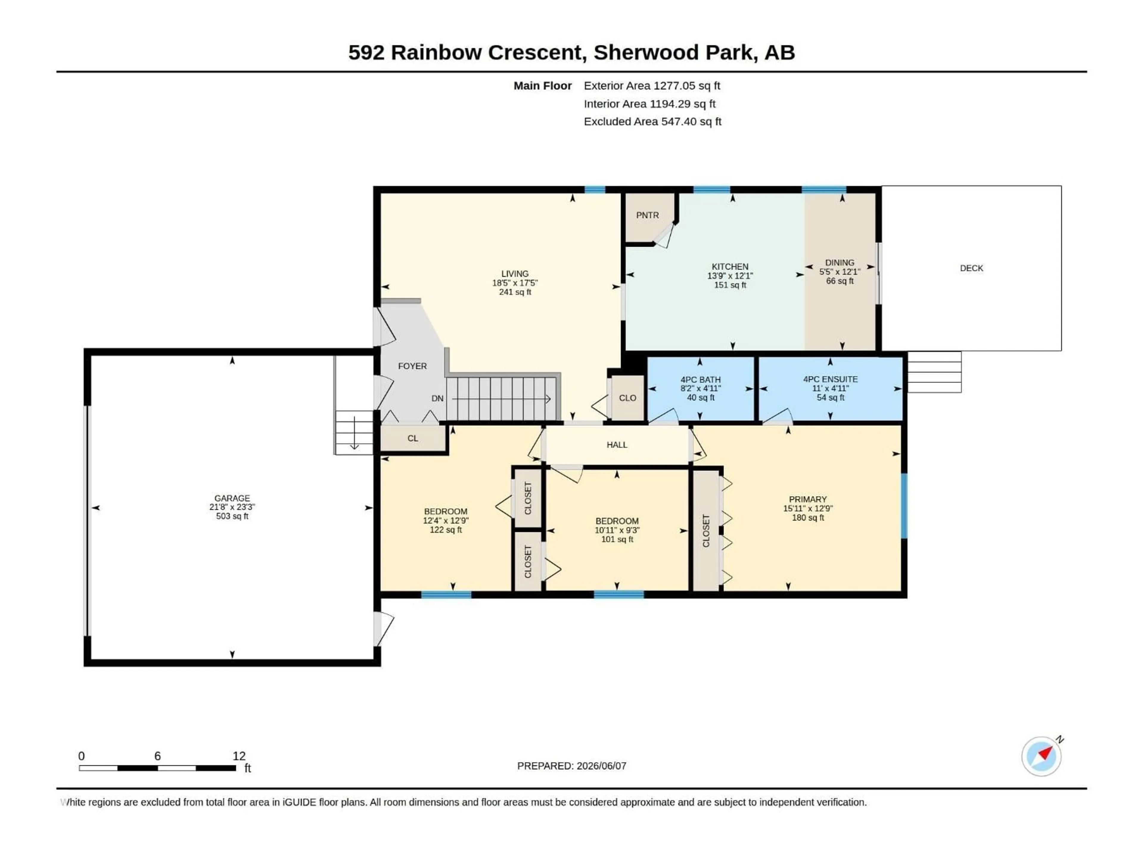 Floor plan for 592 RAINBOW CR, Sherwood Park Alberta T8A5N6