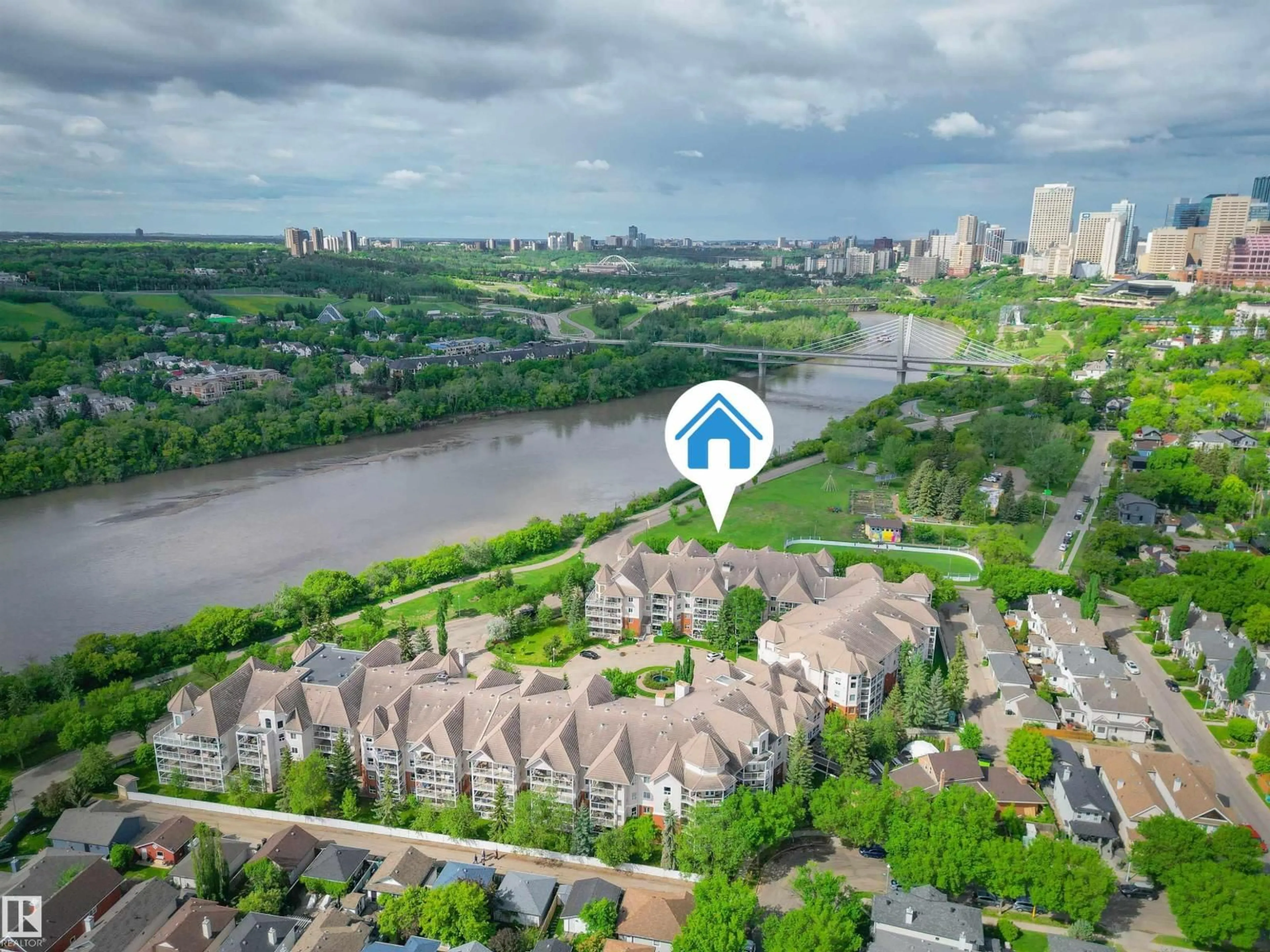 A pic from outside/outdoor area/front of a property/back of a property/a pic from drone, water/lake/river/ocean view for #139 - 9008 99 AV, Edmonton Alberta T5H4M6