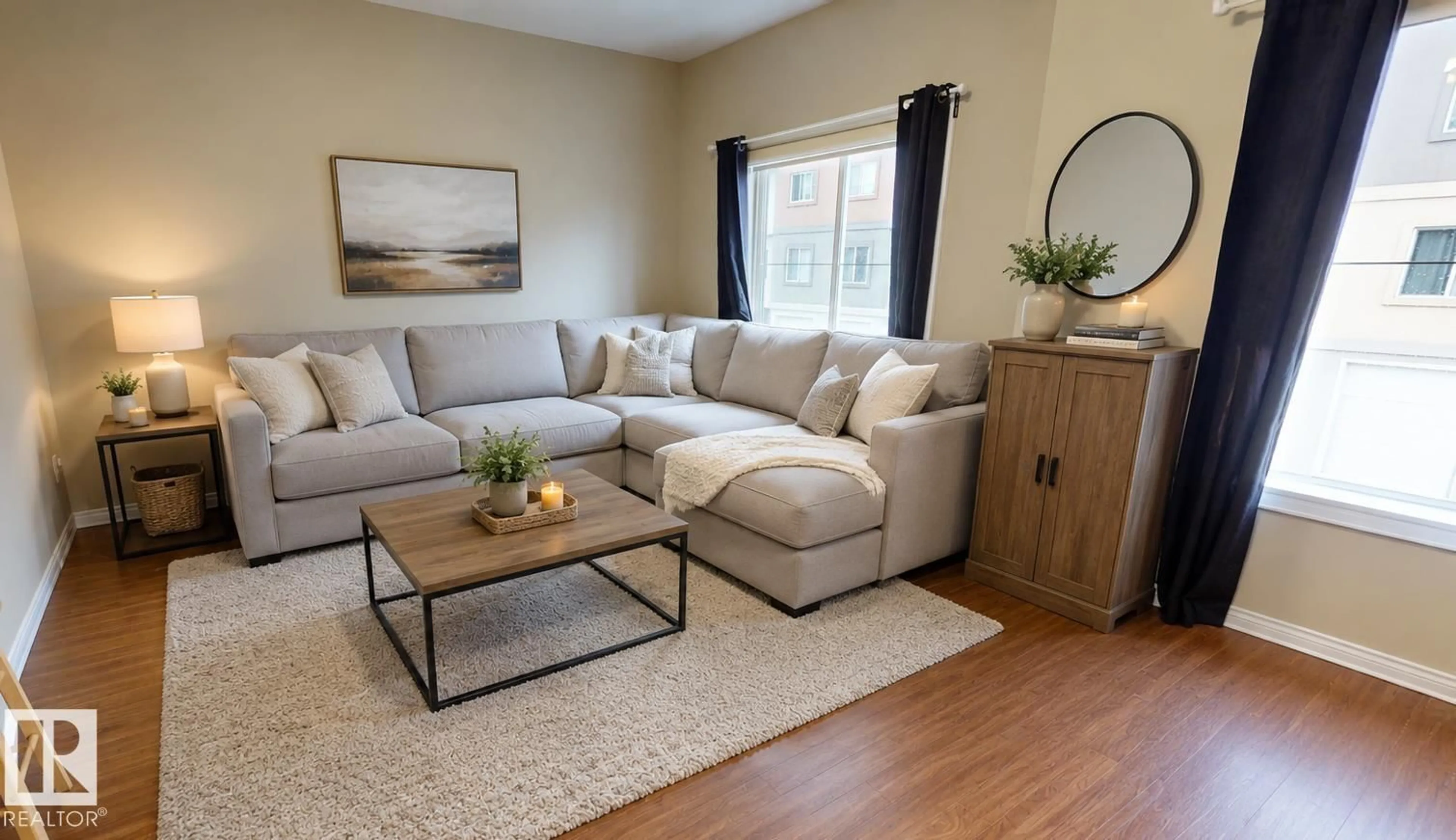 Living room with furniture, wood/laminate floor for #111 - 104 WEST HAVEN DR, Leduc Alberta T9E0N9