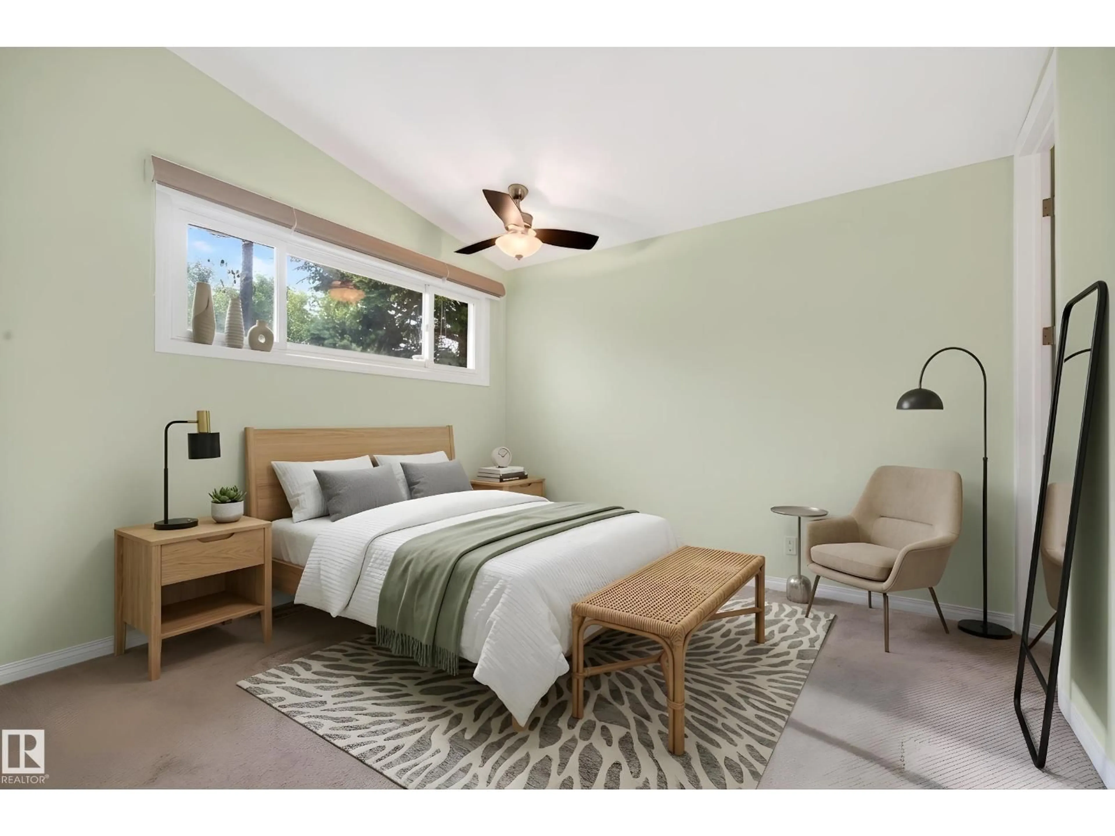 Bedroom with bed, wood/laminate floor for 15302 76 AV, Edmonton Alberta T5R3A3