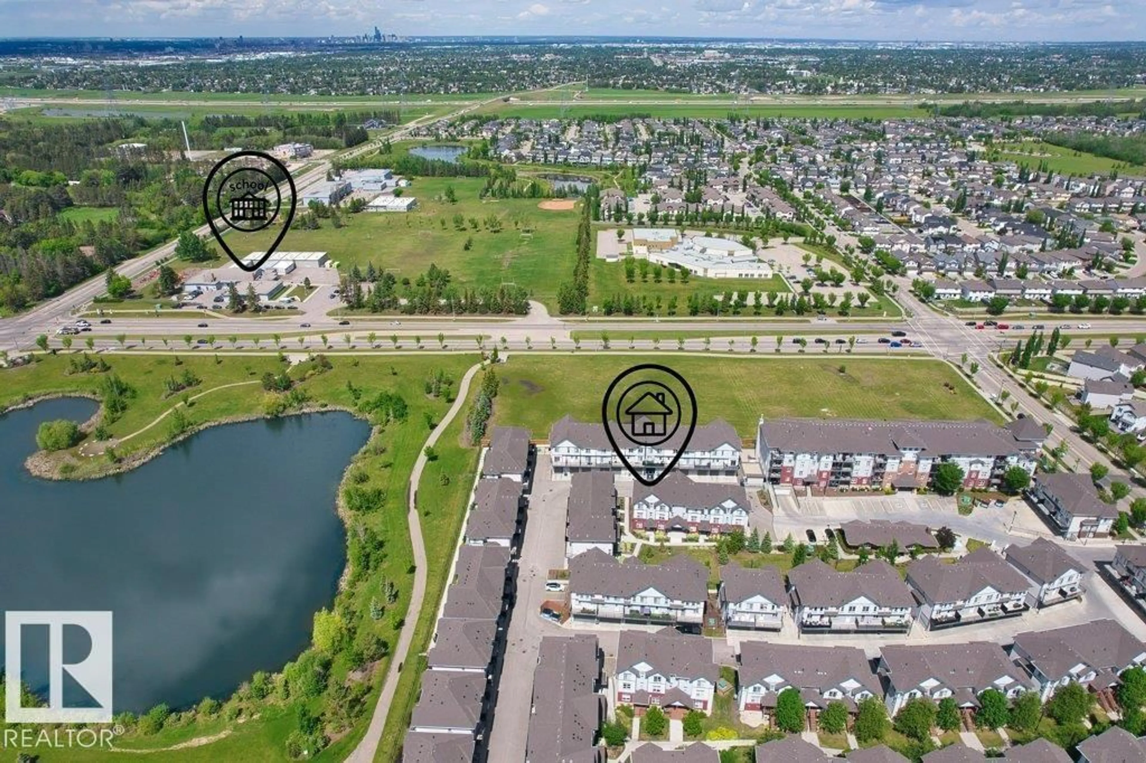 A pic from outside/outdoor area/front of a property/back of a property/a pic from drone, water/lake/river/ocean view for 655 - 125 WATT BV, Edmonton Alberta T6X0T2