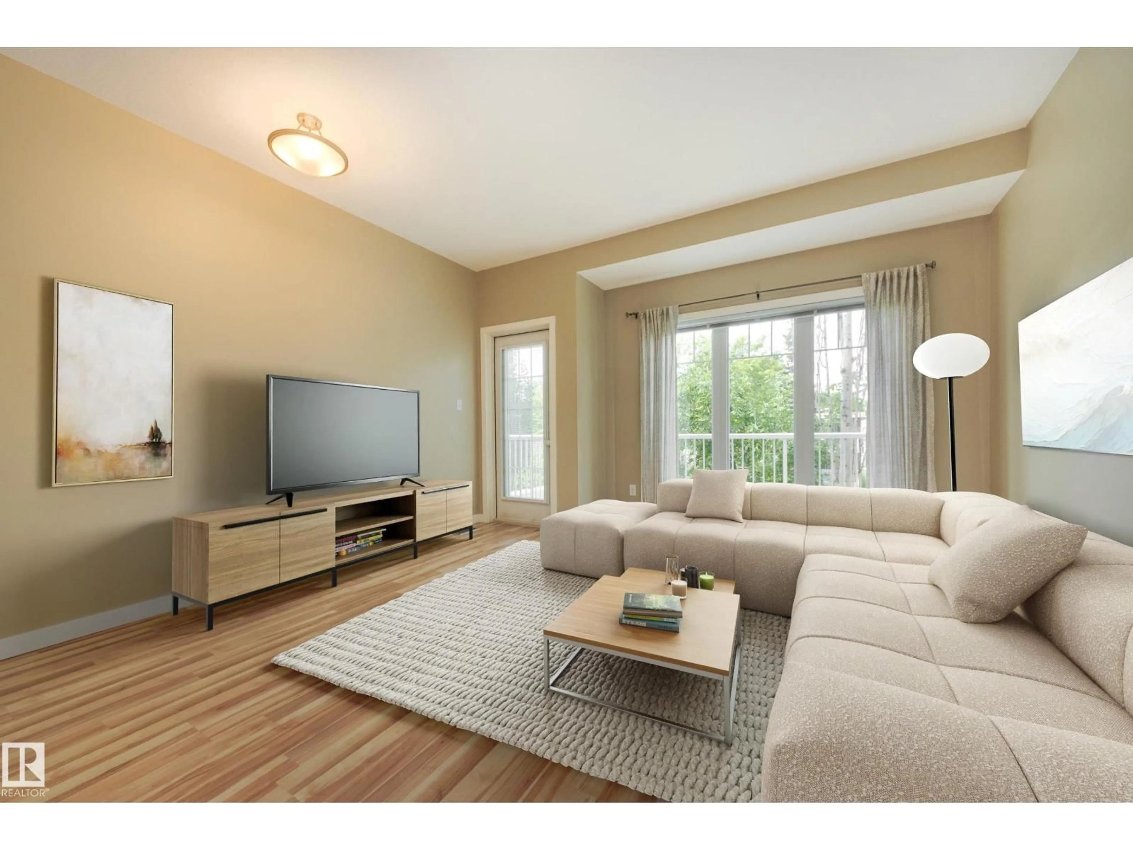 Living room with furniture, wood/laminate floor for 6 - 11917 103 ST, Edmonton Alberta T5G2J4