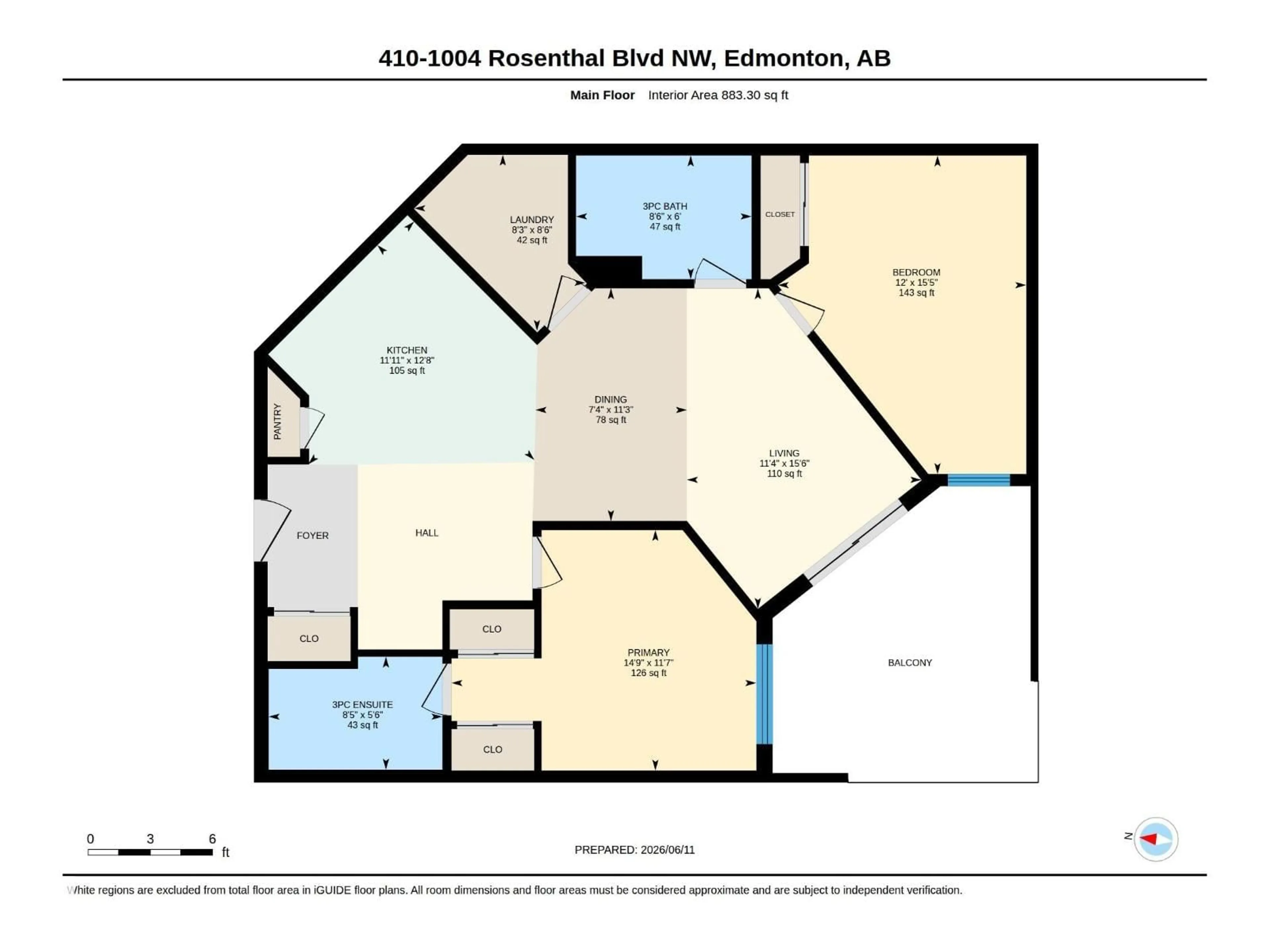 Floor plan for #410 - 1004 ROSENTHAL BV, Edmonton Alberta T5T7C6