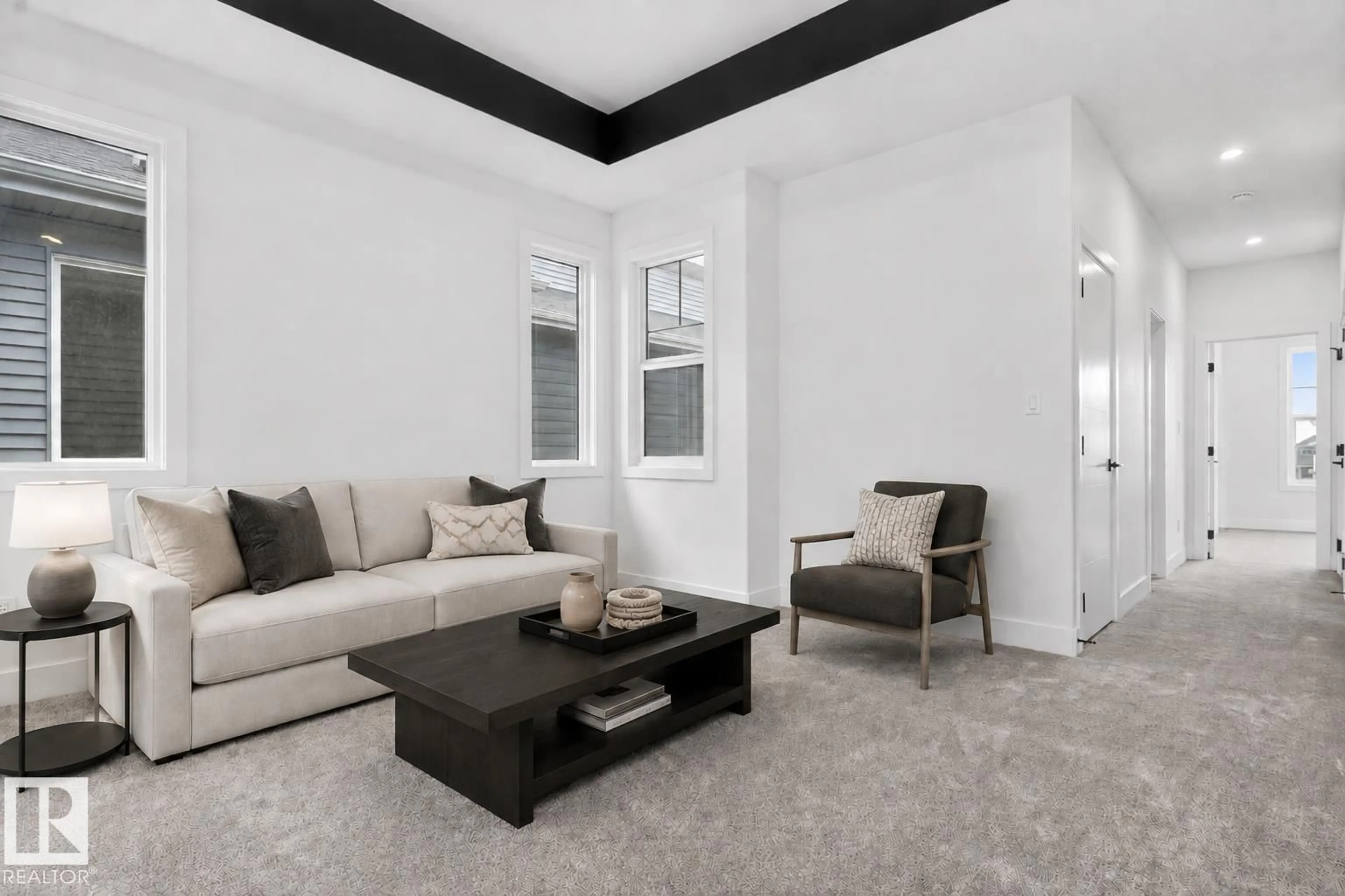 Living room with furniture, carpet floor for 21 ROSA CR, St. Albert Alberta T8N7Y4