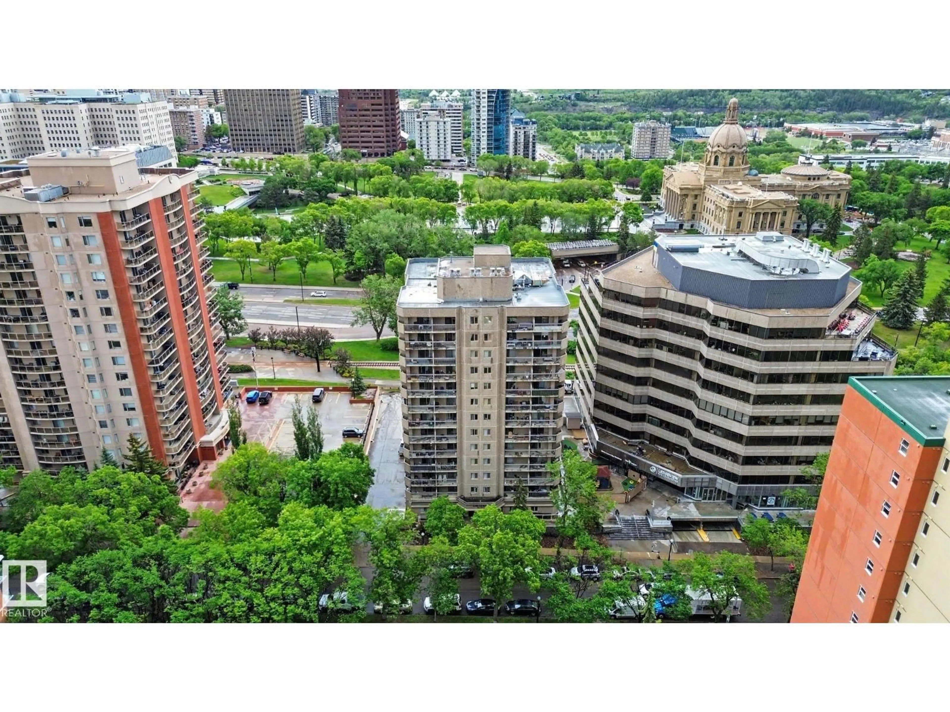 A pic from outside/outdoor area/front of a property/back of a property/a pic from drone, city buildings view from balcony for #1202 - 9715 110 ST, Edmonton Alberta T5K2M1