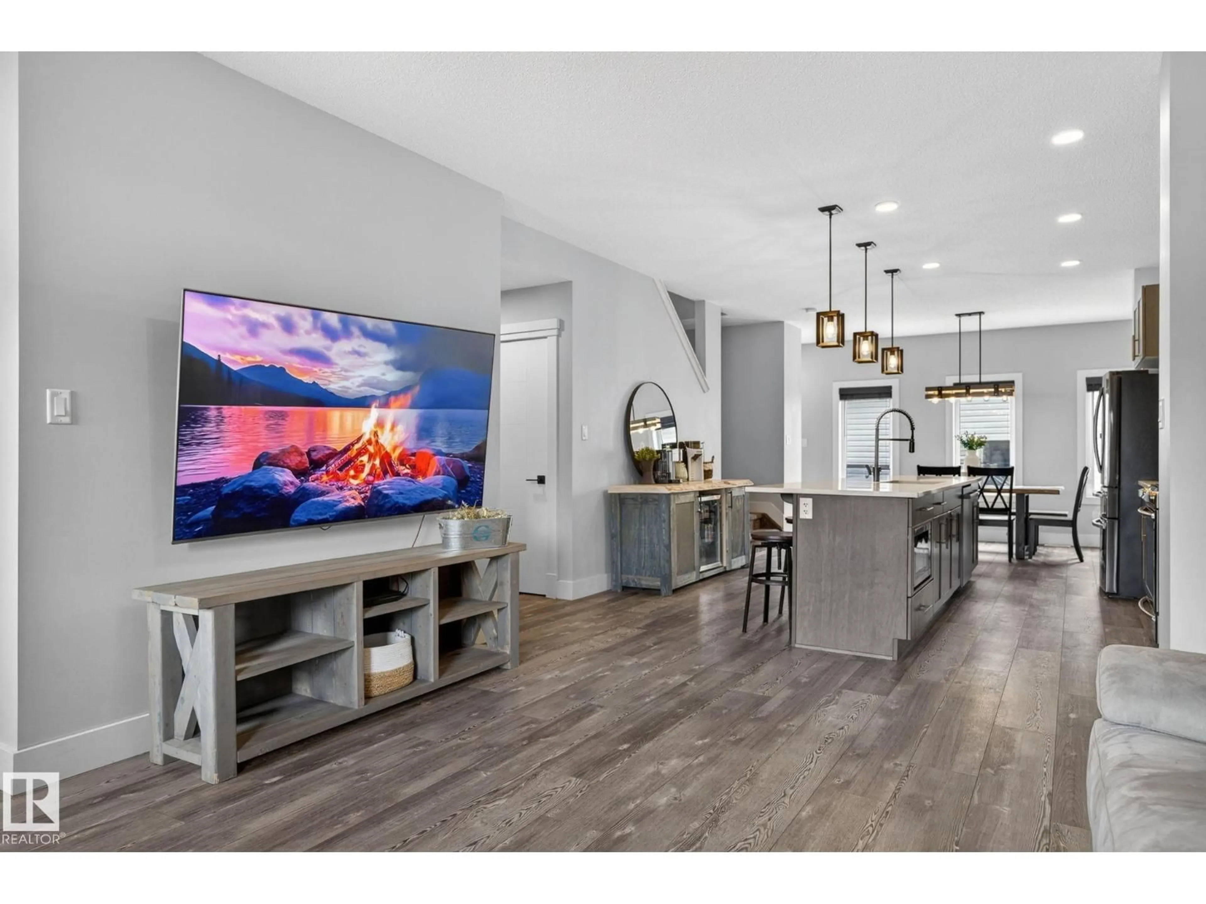 Open concept kitchen, wood/laminate floor for 17733 64A ST, Edmonton Alberta T5Y3X4
