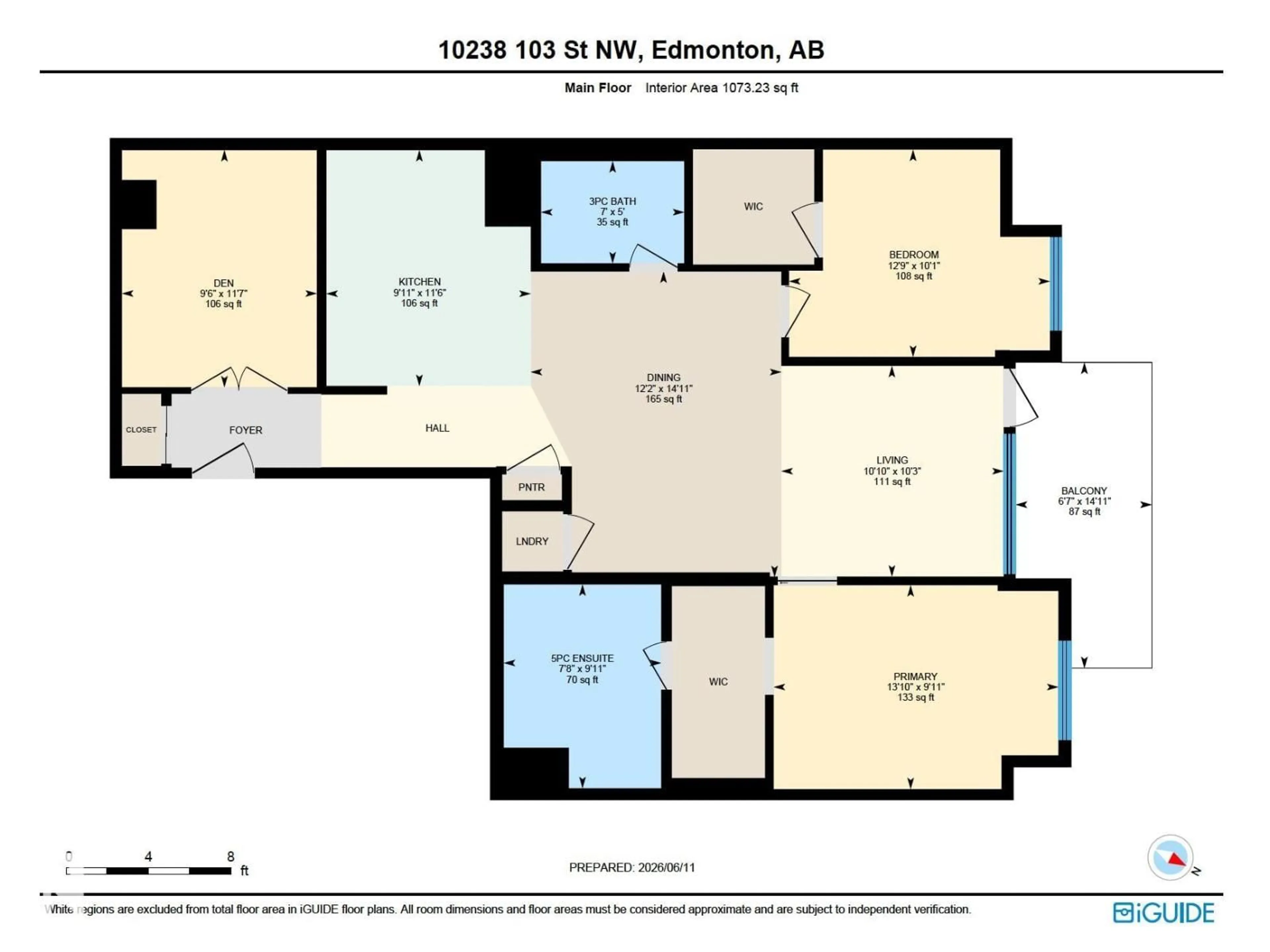 Floor plan for 809 - 10238 103 ST NW, Edmonton Alberta T5J0Y8