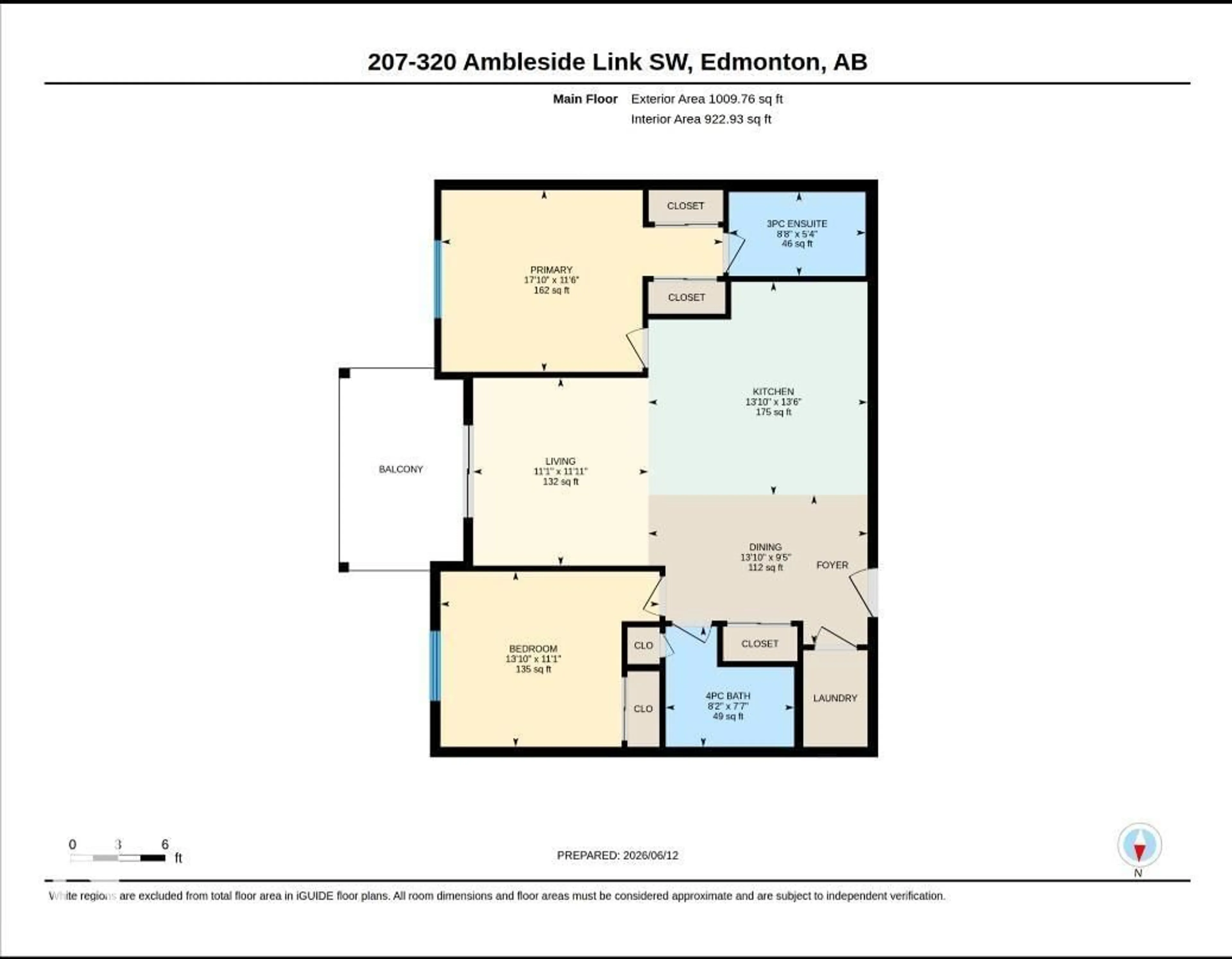 Floor plan for 207 - 320 AMBLESIDE LI, Edmonton Alberta T6W2Z9