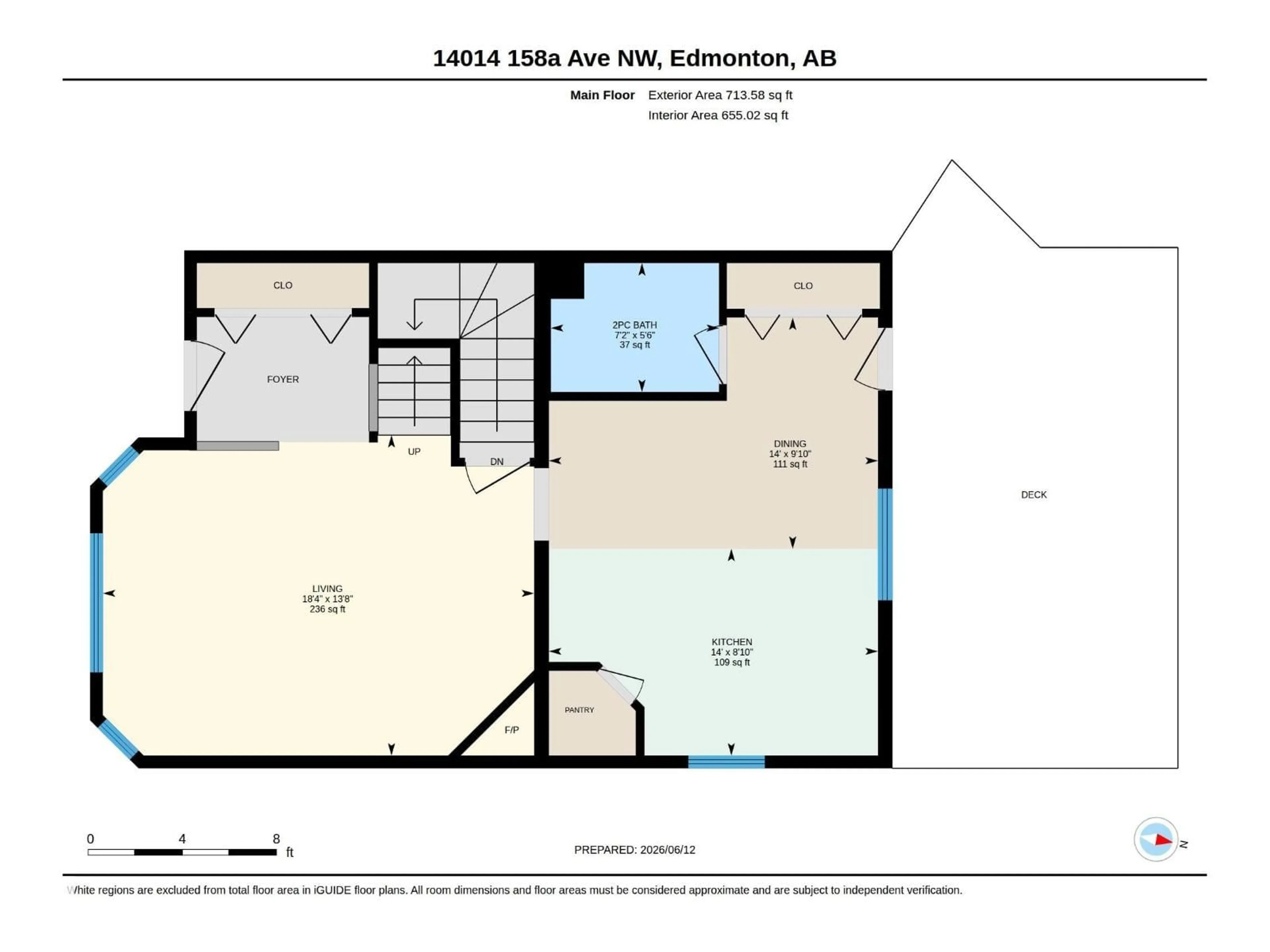 Floor plan for 14014 158A AV, Edmonton Alberta T6V1V7