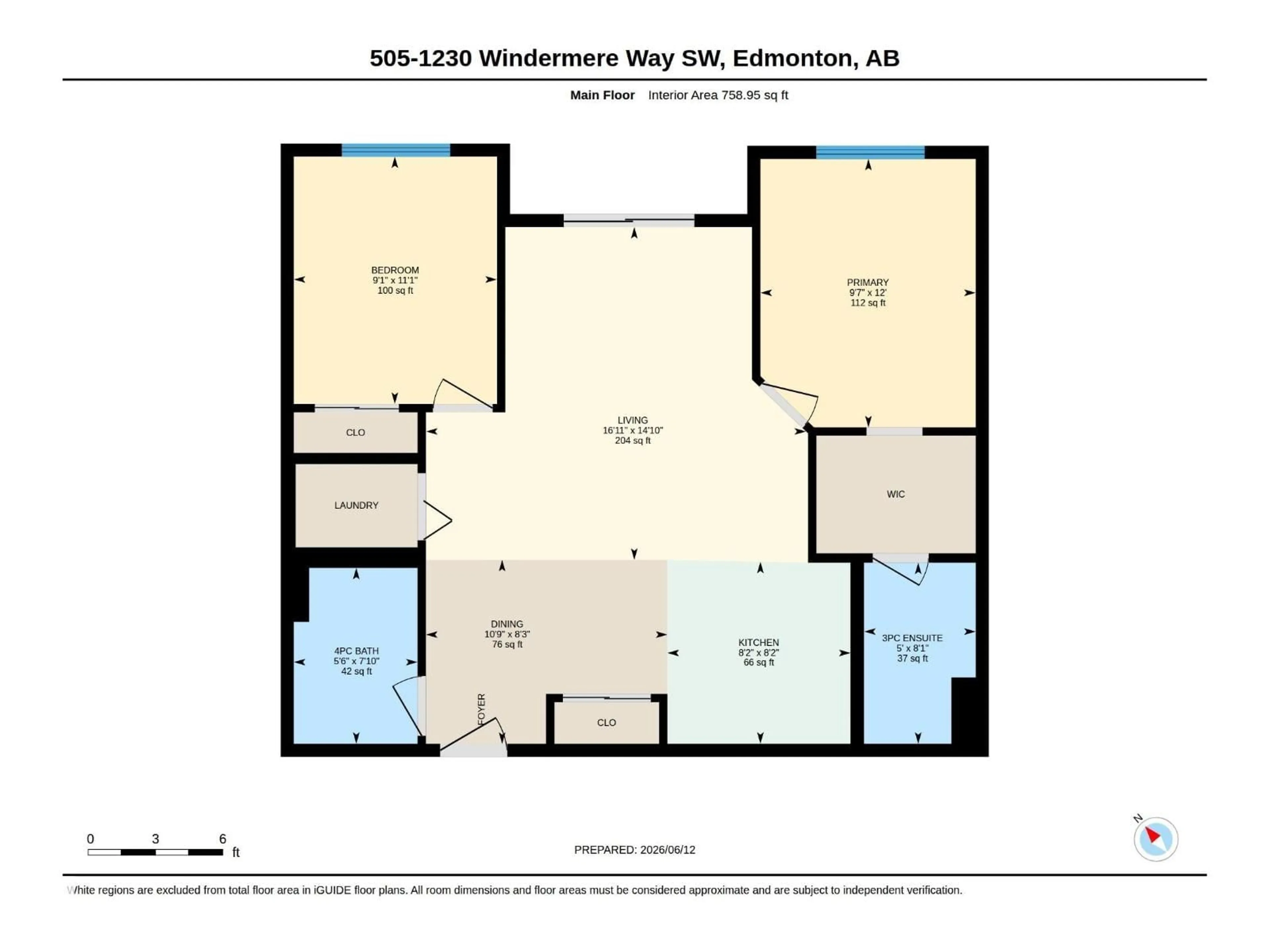 Floor plan for 505 - 1230 WINDERMERE WAY, Edmonton Alberta T6W2J3