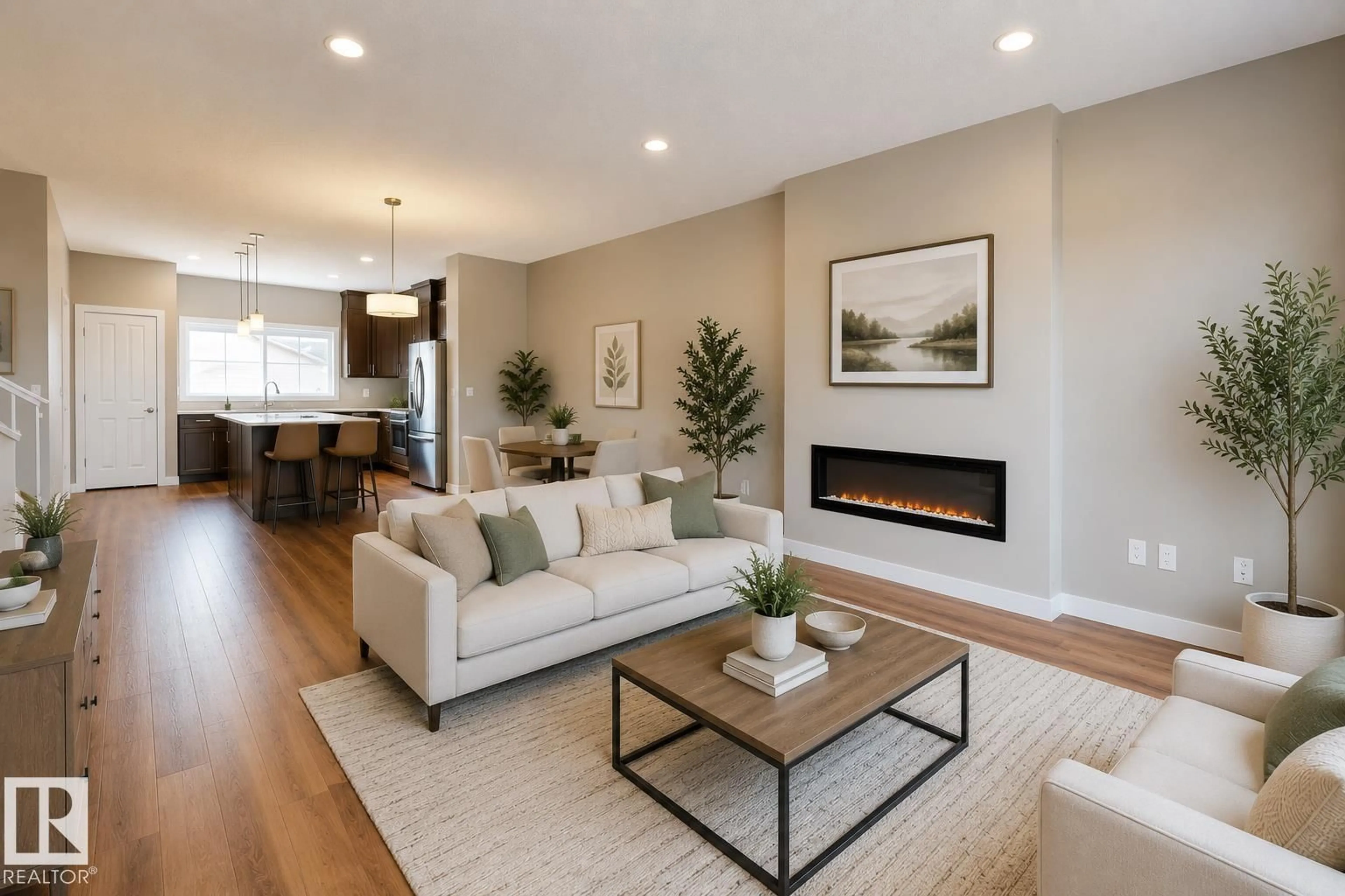 Living room with furniture, wood/laminate floor for 3704 2 ST, Edmonton Alberta T6T2L8