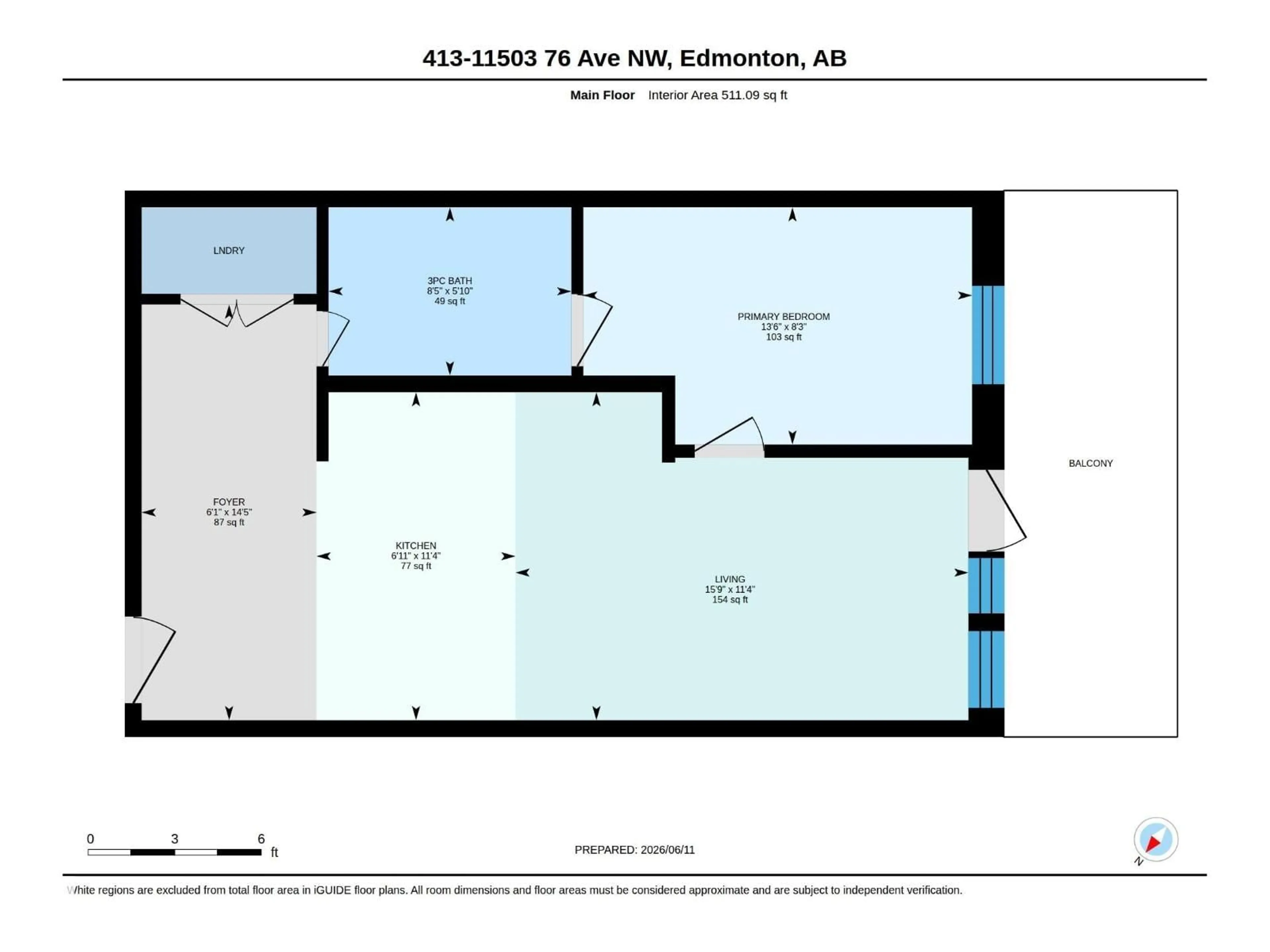 Floor plan for #413 - 11503 76 AV, Edmonton Alberta T6G0K6