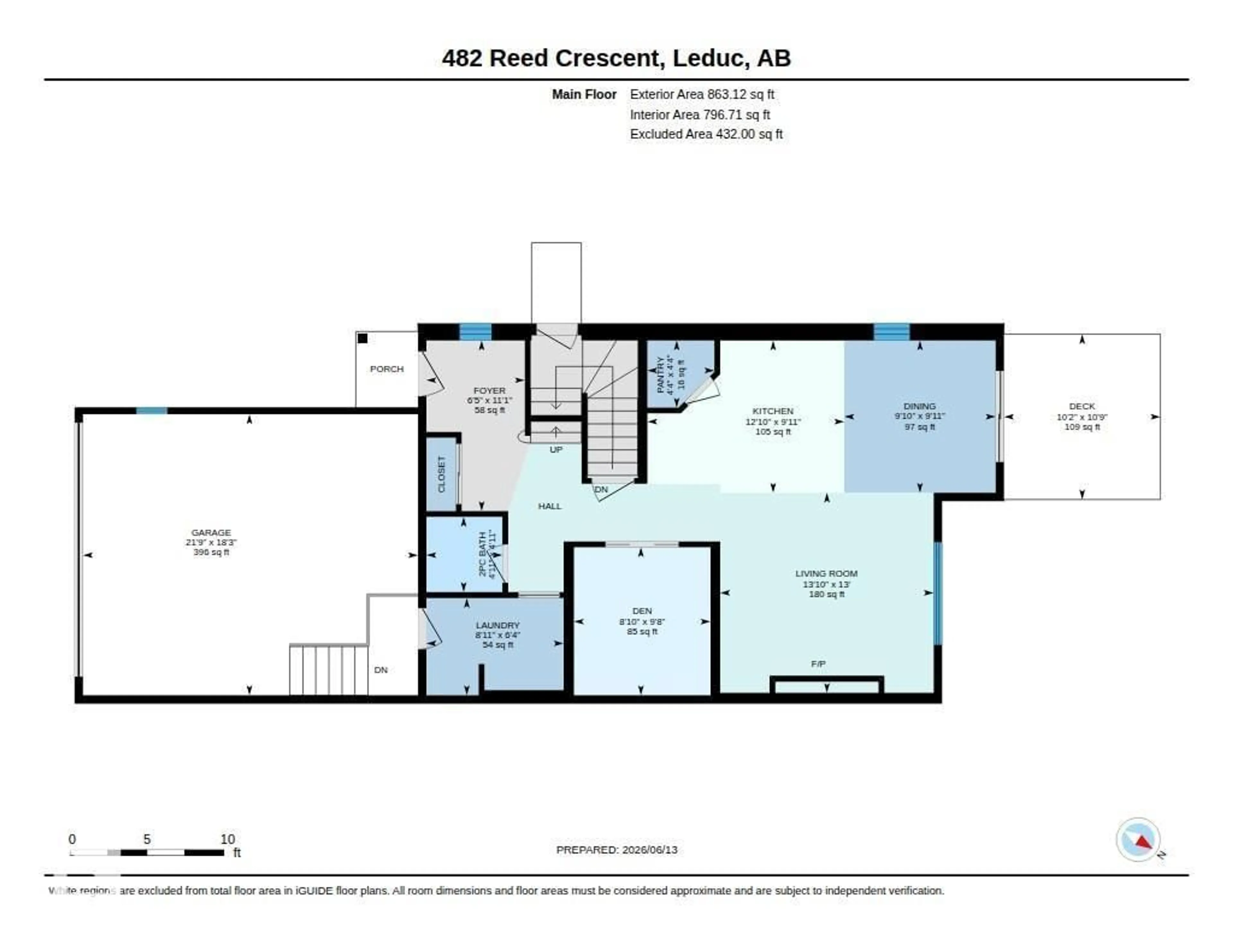 Floor plan for 482 REED CR, Leduc Alberta T9E0R5