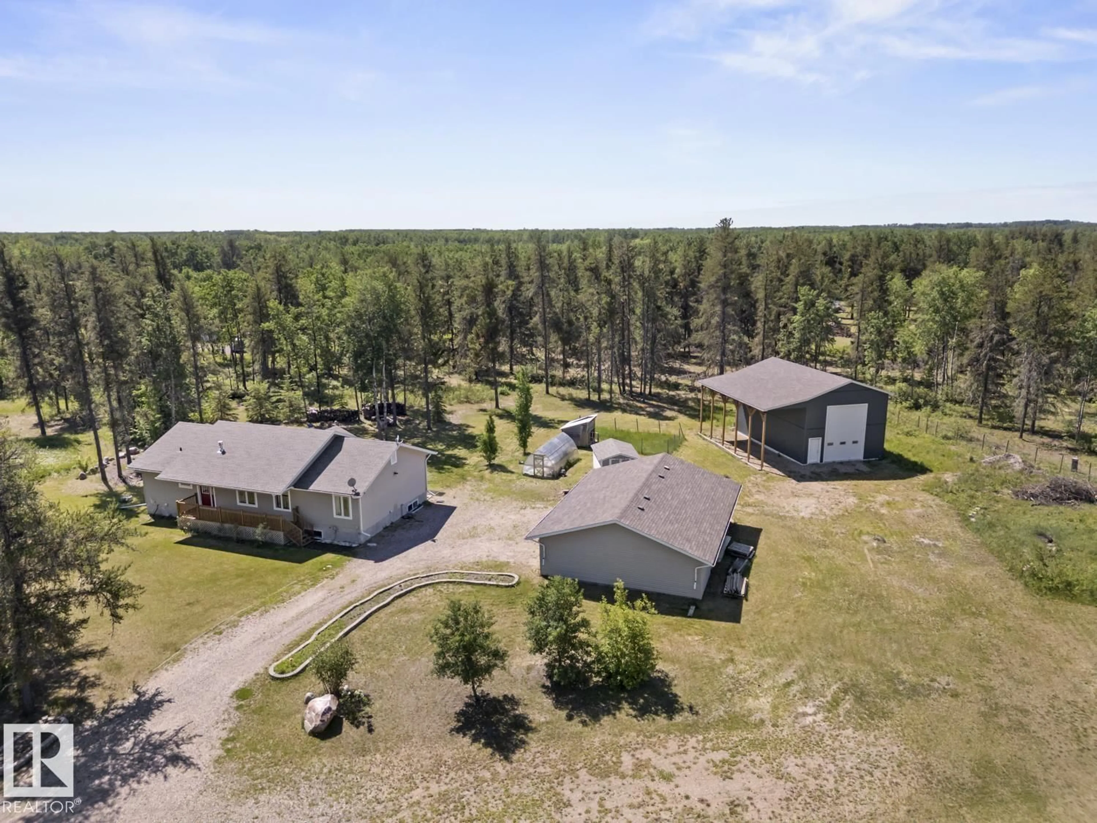 A pic from outside/outdoor area/front of a property/back of a property/a pic from drone, forest/trees view for 15 RGE RD 435, Rural Bonnyville M.D. Alberta T9M1P3