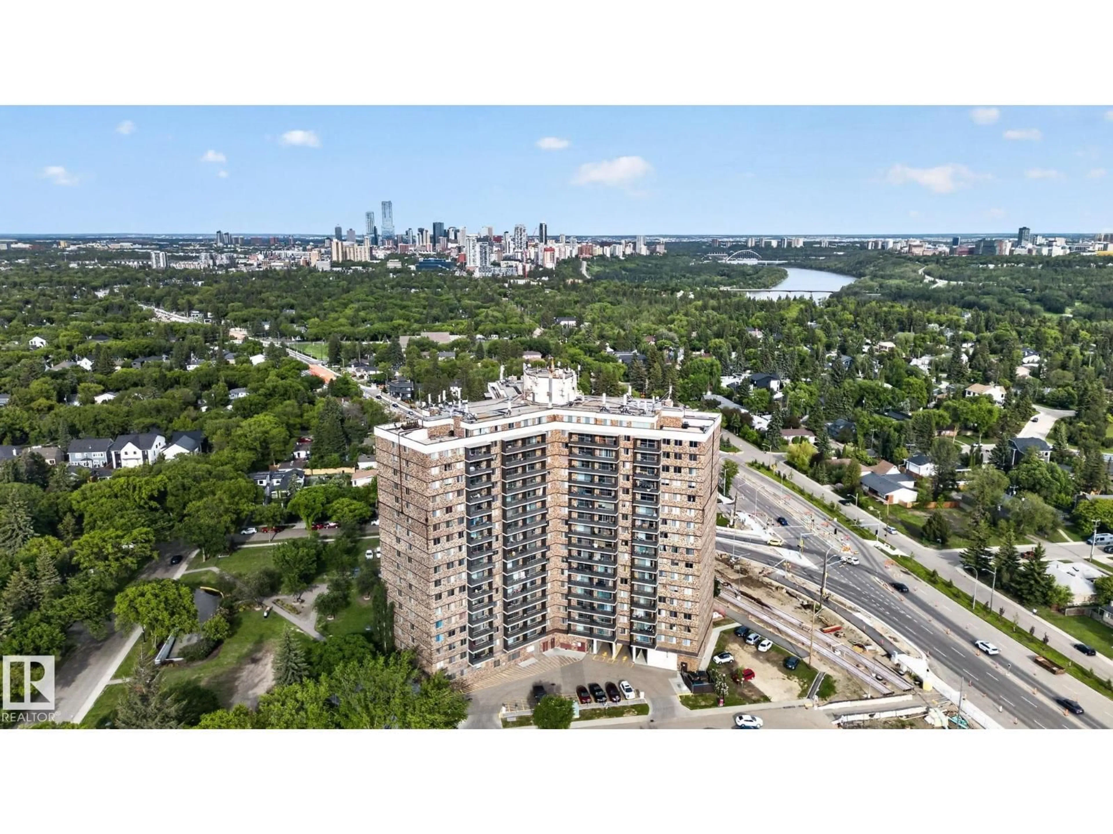 A pic from outside/outdoor area/front of a property/back of a property/a pic from drone, city buildings view from balcony for #412 - 13910 STONY PLAIN RD, Edmonton Alberta T5N3R2