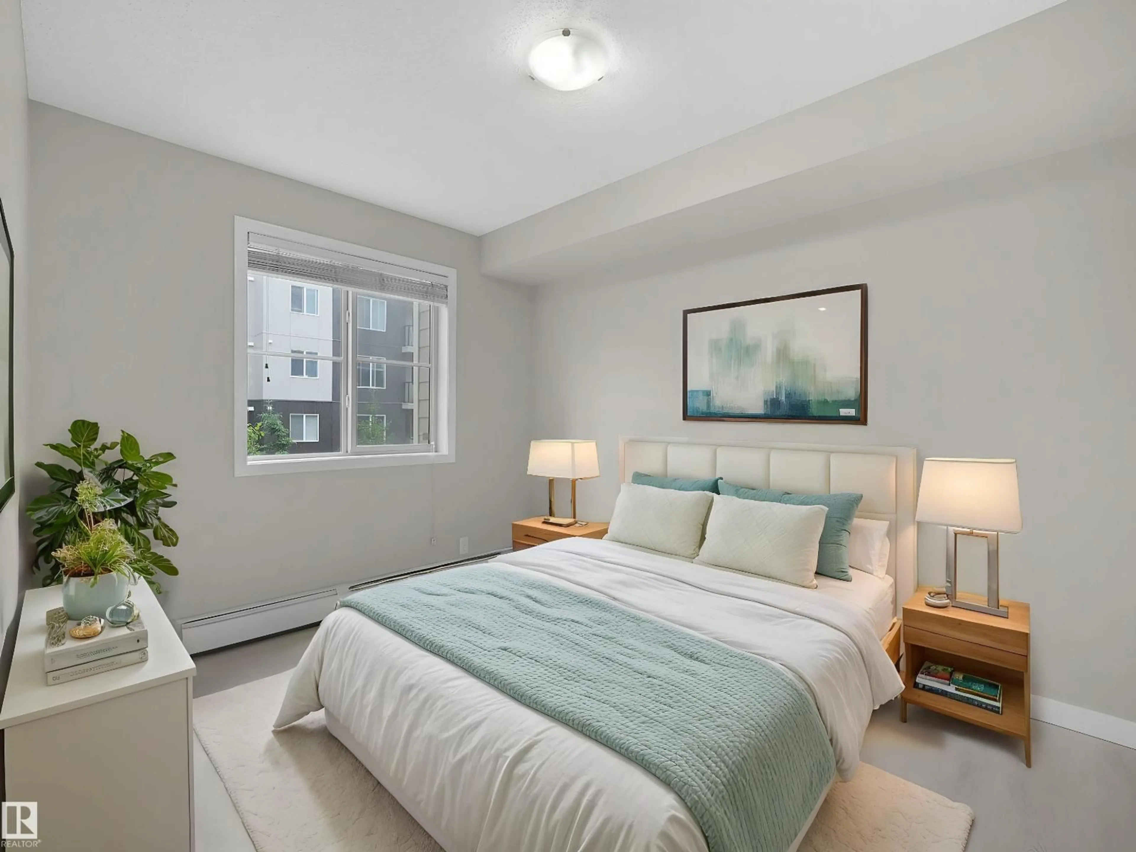 Bedroom with bed, unknown for SW - 220 12035 22 AV, Edmonton Alberta T6W2X9