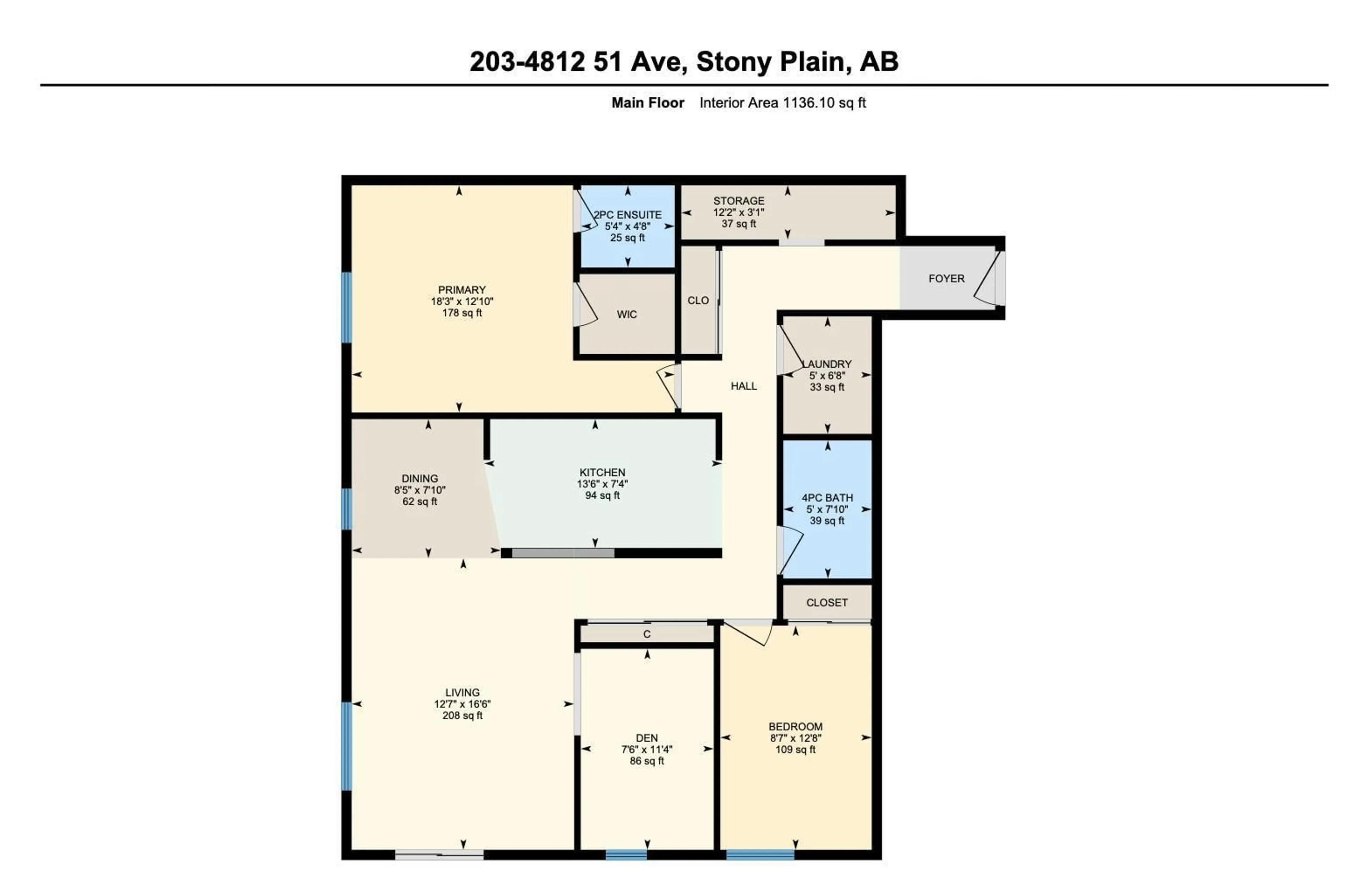 Floor plan for #203 - 4812 51 AV, Stony Plain Alberta T7Z1P7