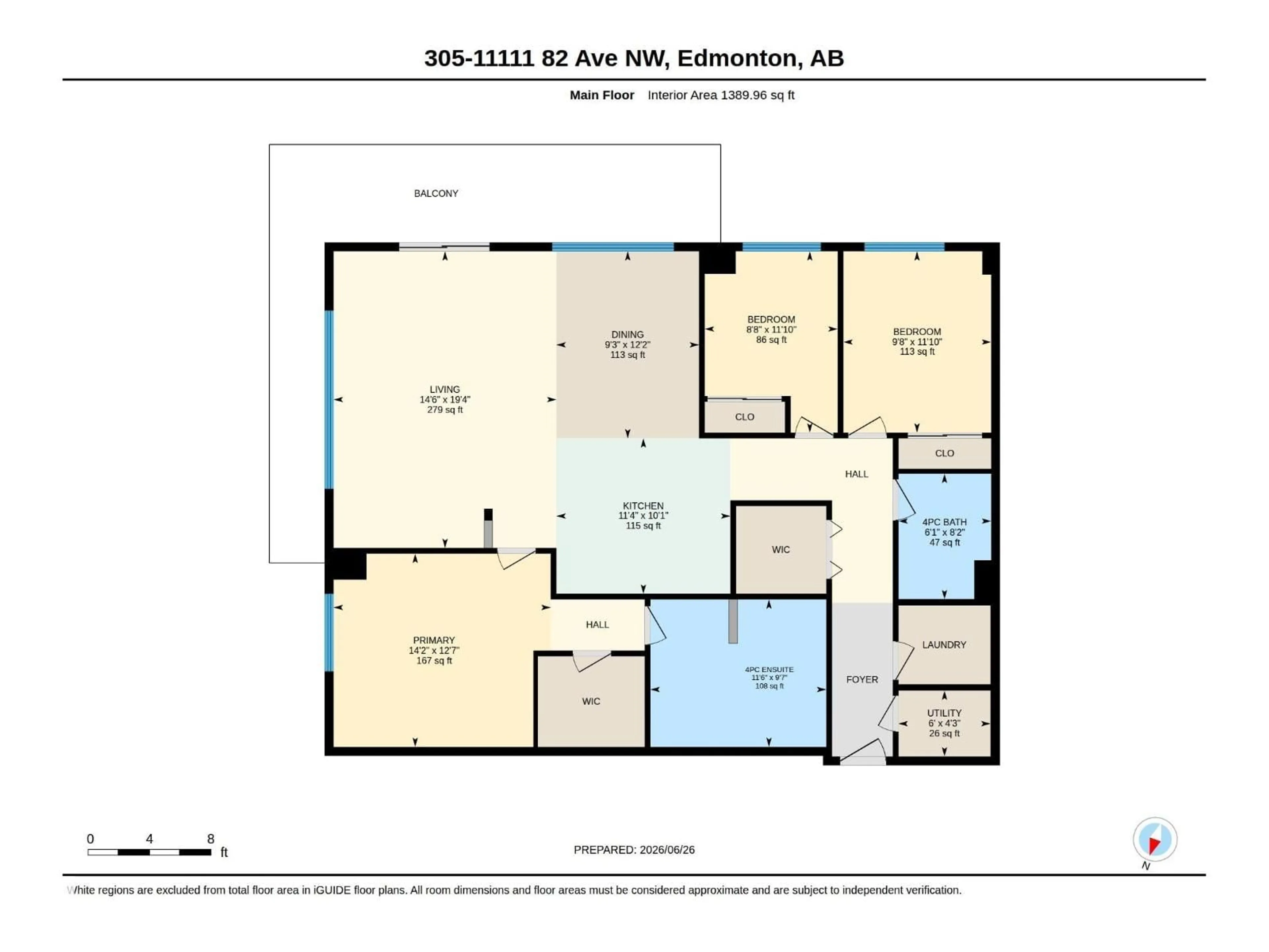 Floor plan for 305 11111 82 AV NW, Edmonton Alberta T6G0T3