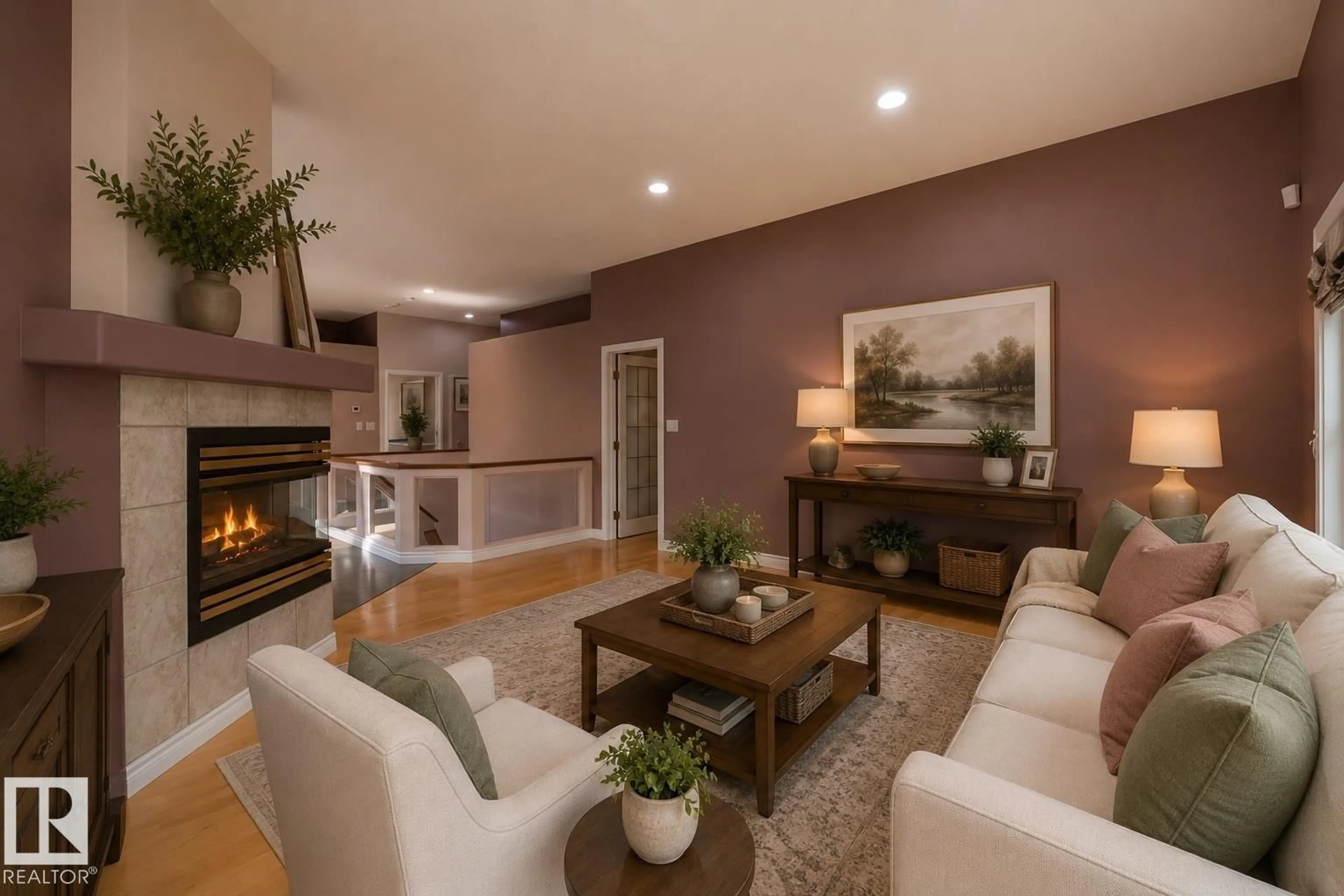 Living room with furniture, wood/laminate floor for 165 NORWICH CR, Sherwood Park Alberta T8A5S1