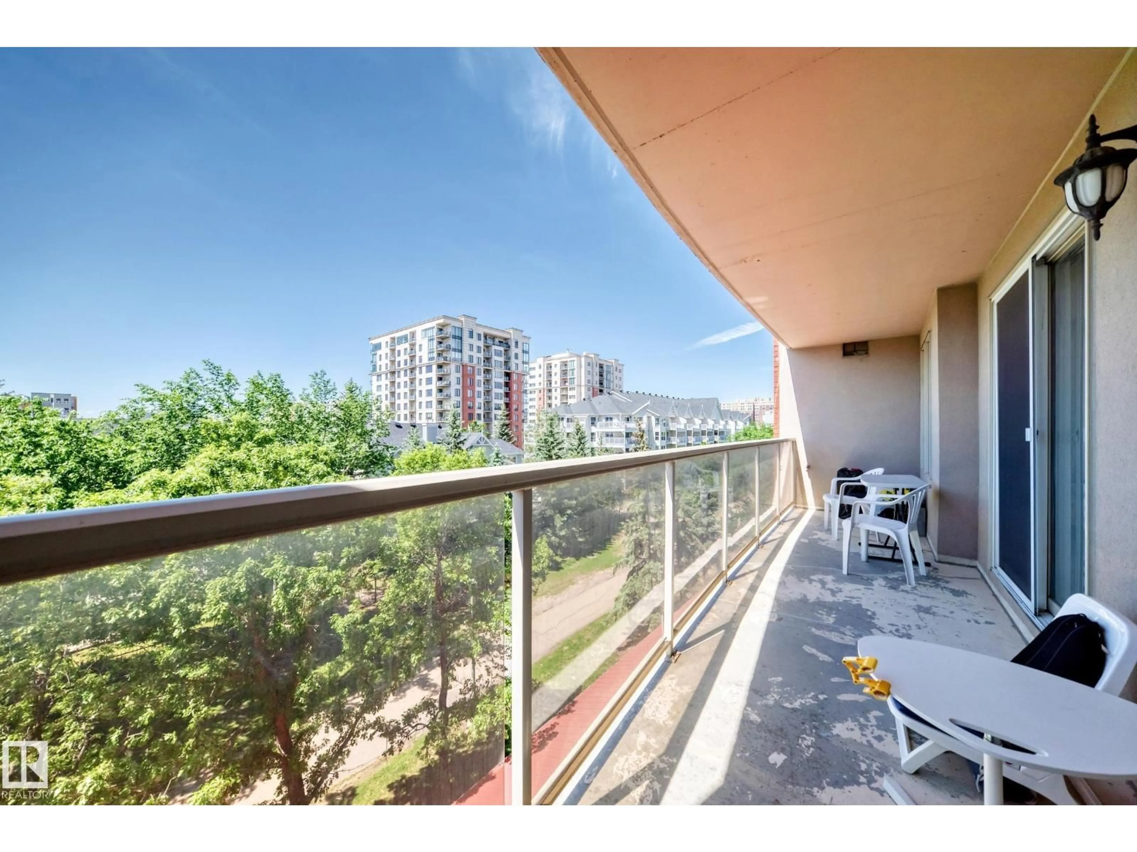 Balcony in the apartment, city buildings view from balcony for #406 - 10909 103 AV, Edmonton Alberta T5K2W7