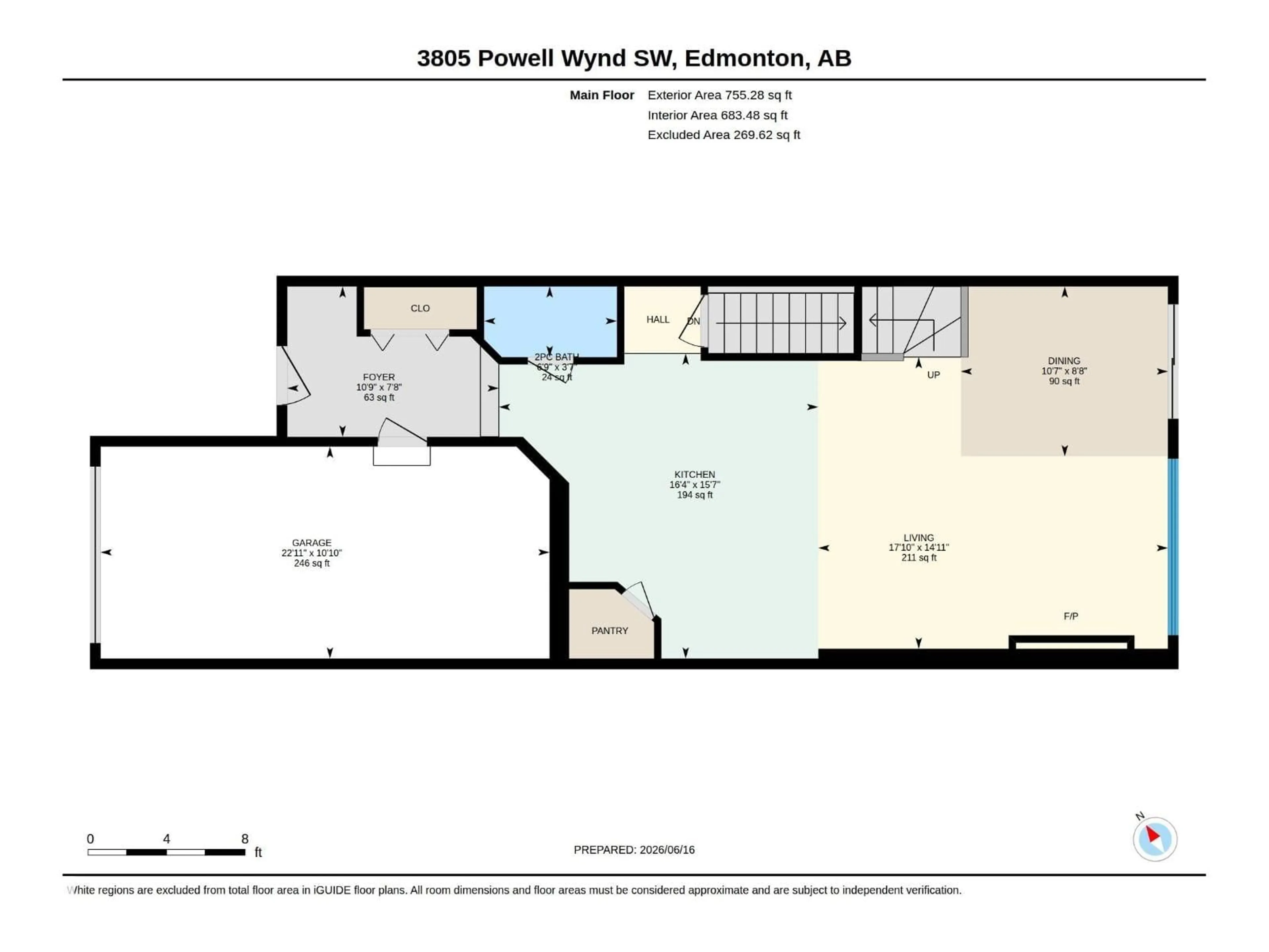 Floor plan for SW - 3805 POWELL WD, Edmonton Alberta T6W2W9