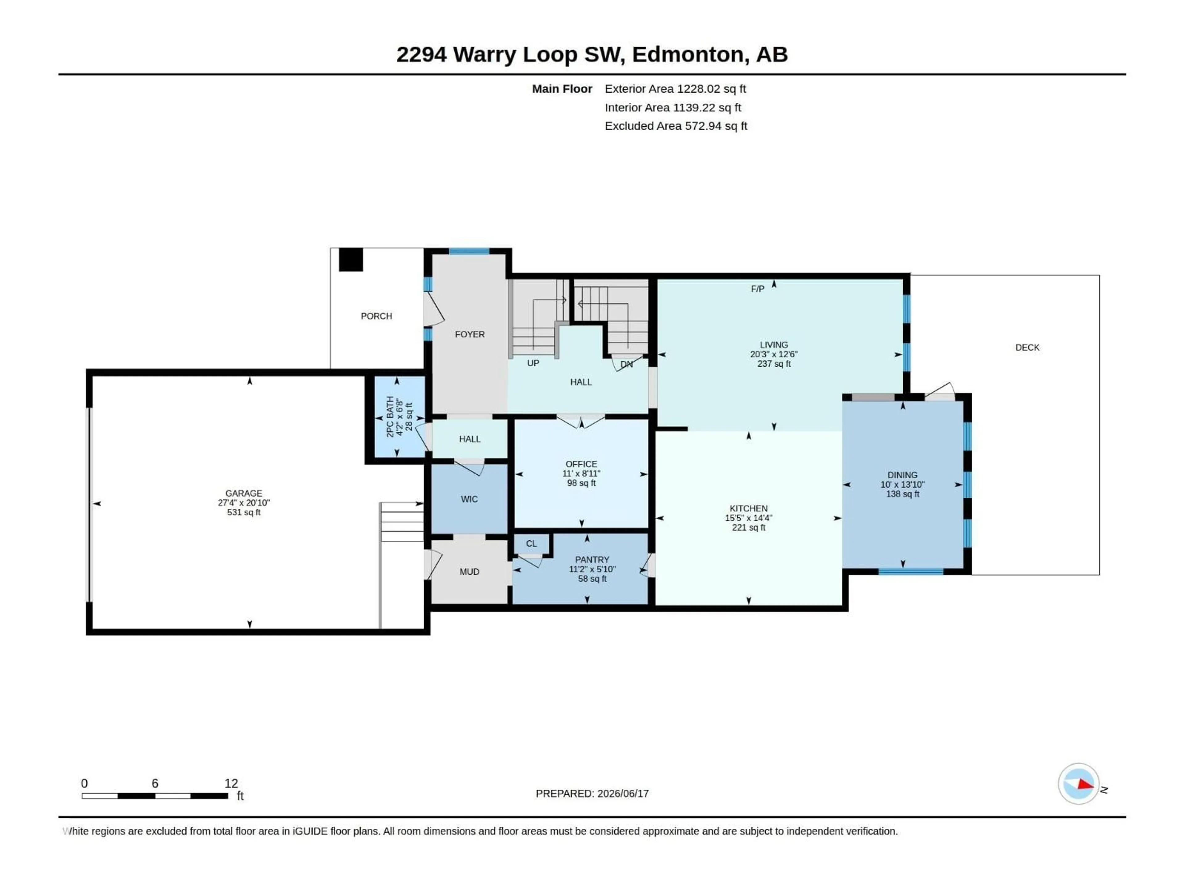Floor plan for 2294 WARRY LO SW, Edmonton Alberta T6W0N8