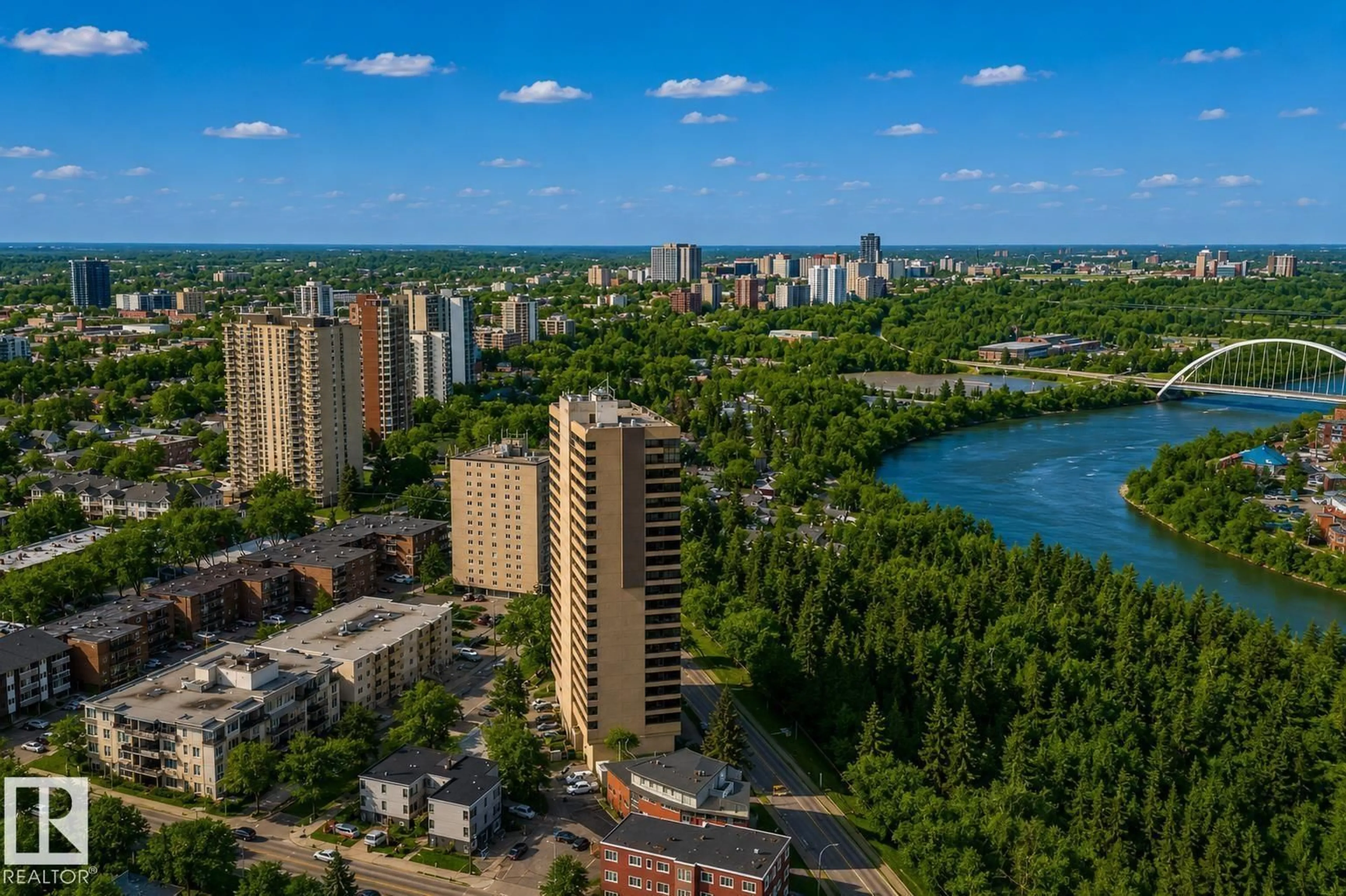 A pic from outside/outdoor area/front of a property/back of a property/a pic from drone, water/lake/river/ocean view for #203 - 9929 SASKATCHEWAN DR, Edmonton Alberta T6E5J9