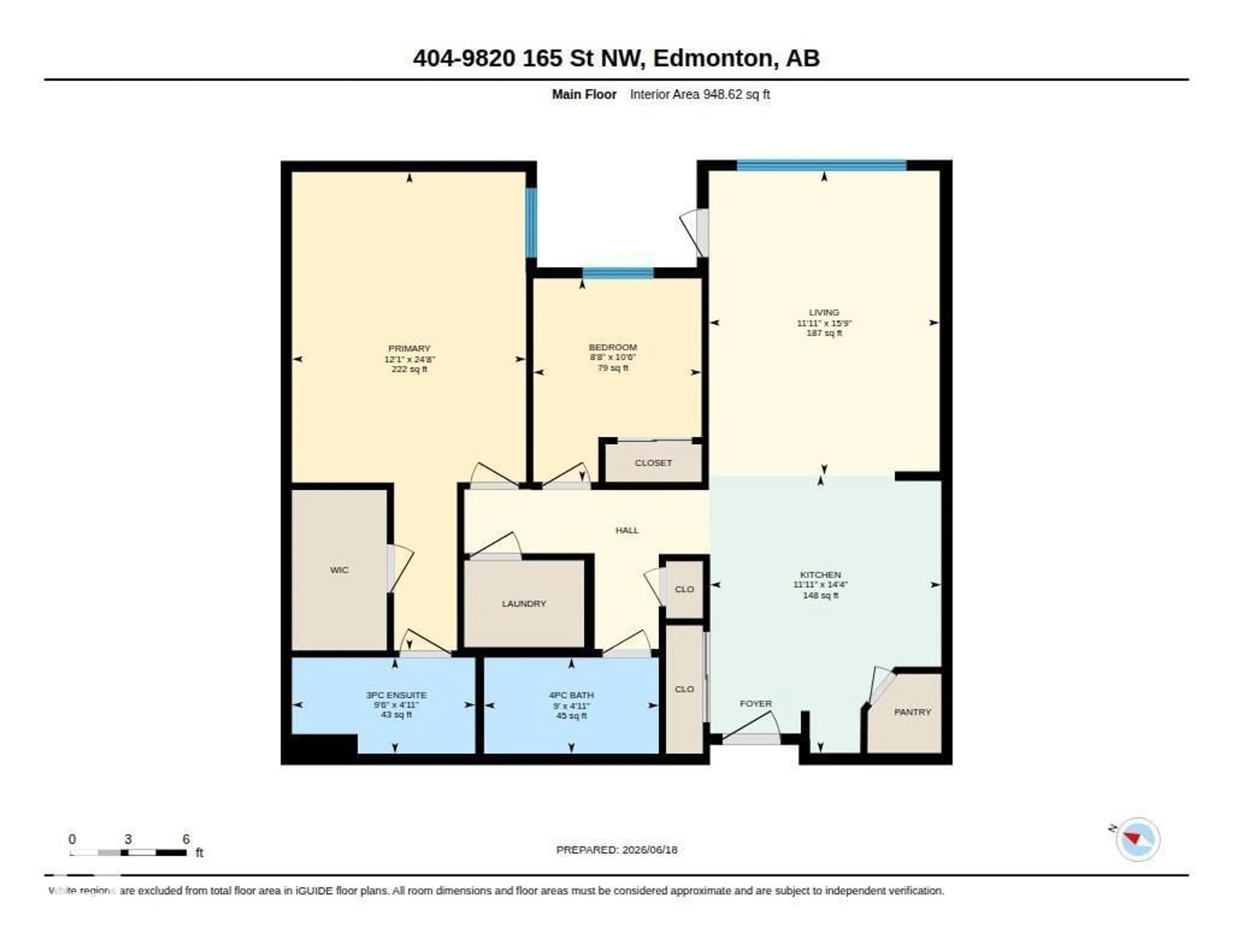 Floor plan for #404 - 9820 165 ST, Edmonton Alberta T5B1V9