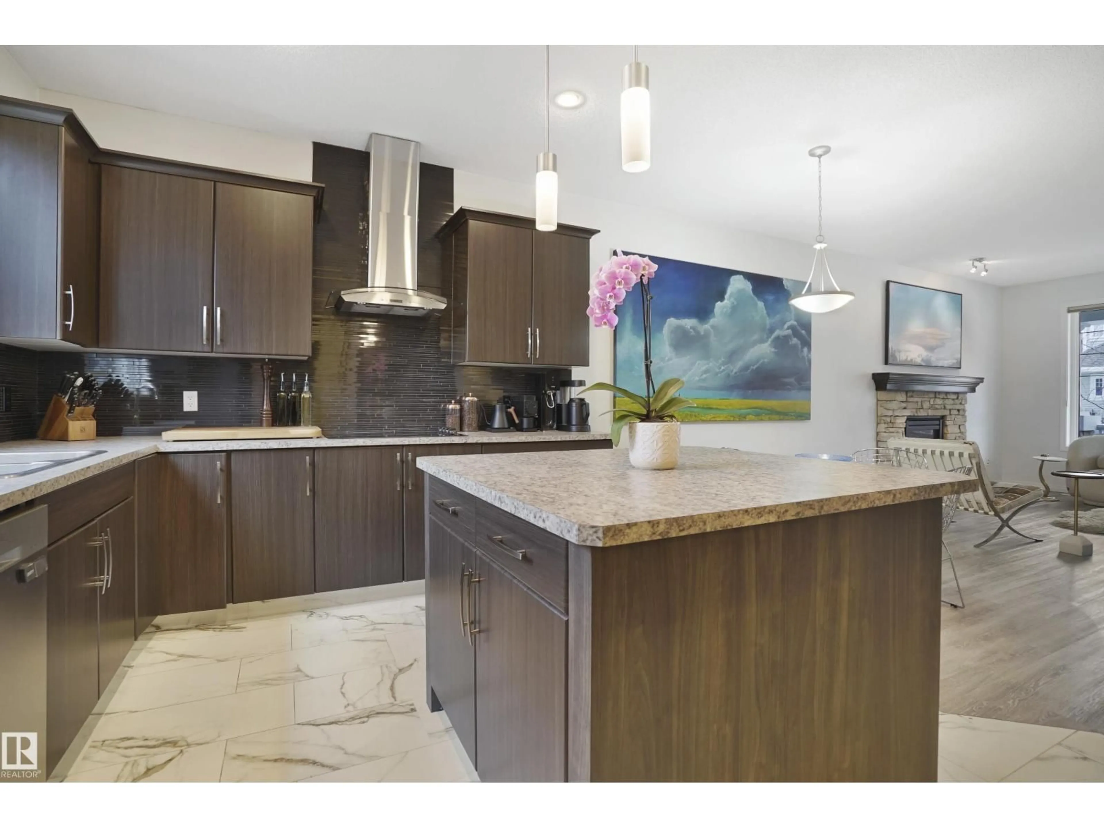 Open concept kitchen, ceramic/tile floor for 2028 74 ST, Edmonton Alberta T6X0V7