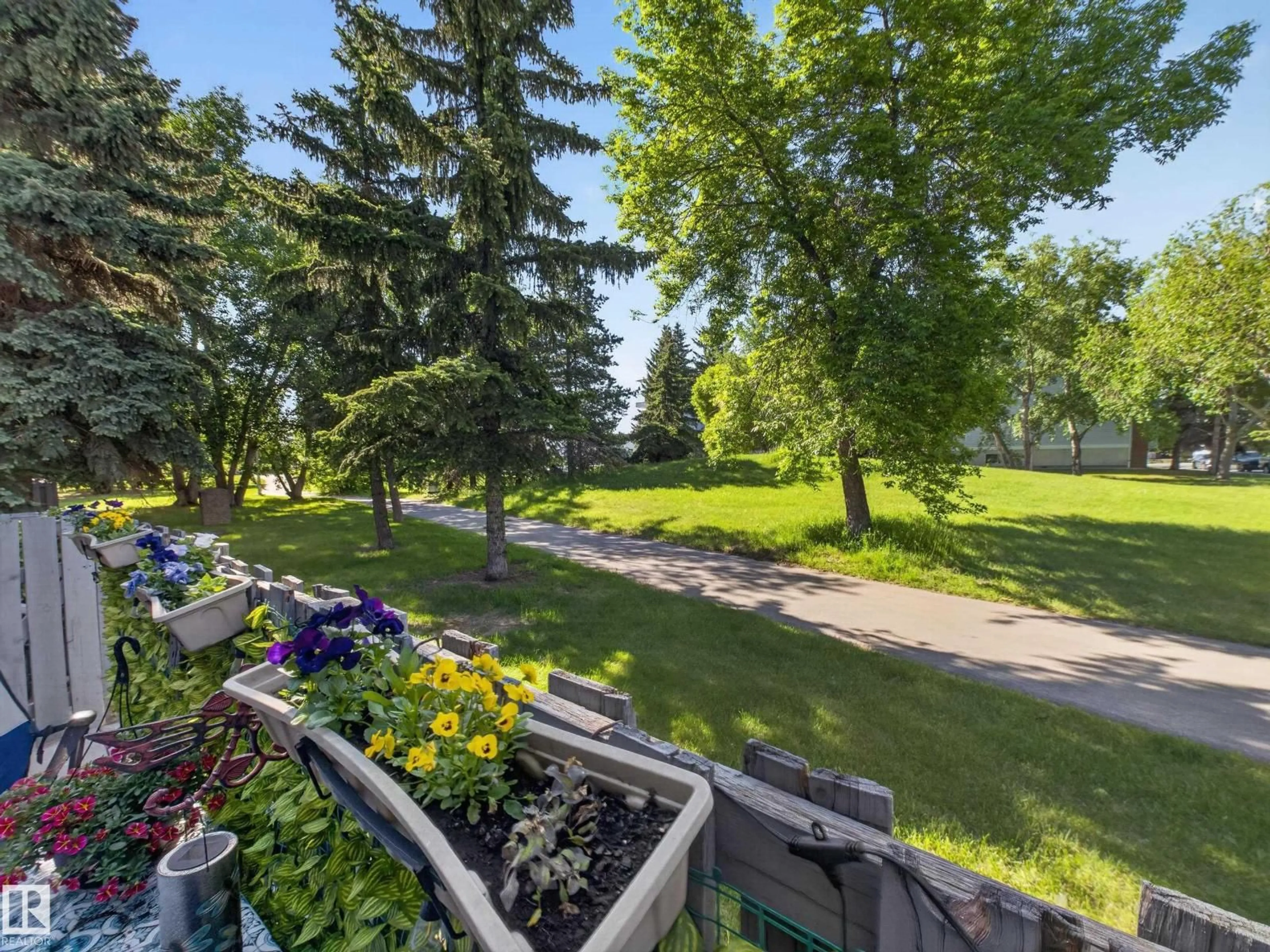 Patio, forest/trees view for #17 - 15710 BEAUMARIS RD, Edmonton Alberta T5X5E2