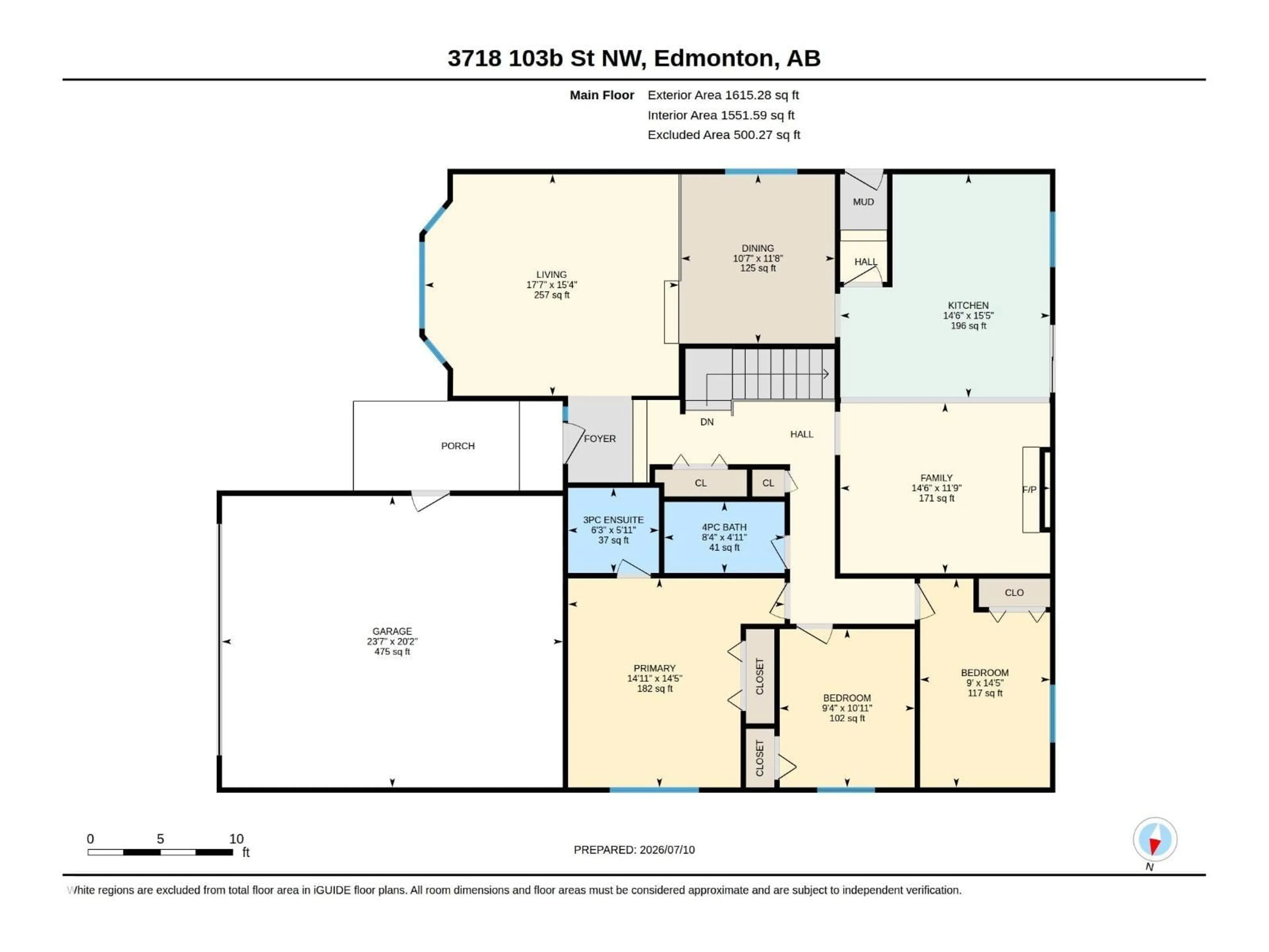 Floor plan for NW - 3718 103B ST, Edmonton Alberta T6J2X9