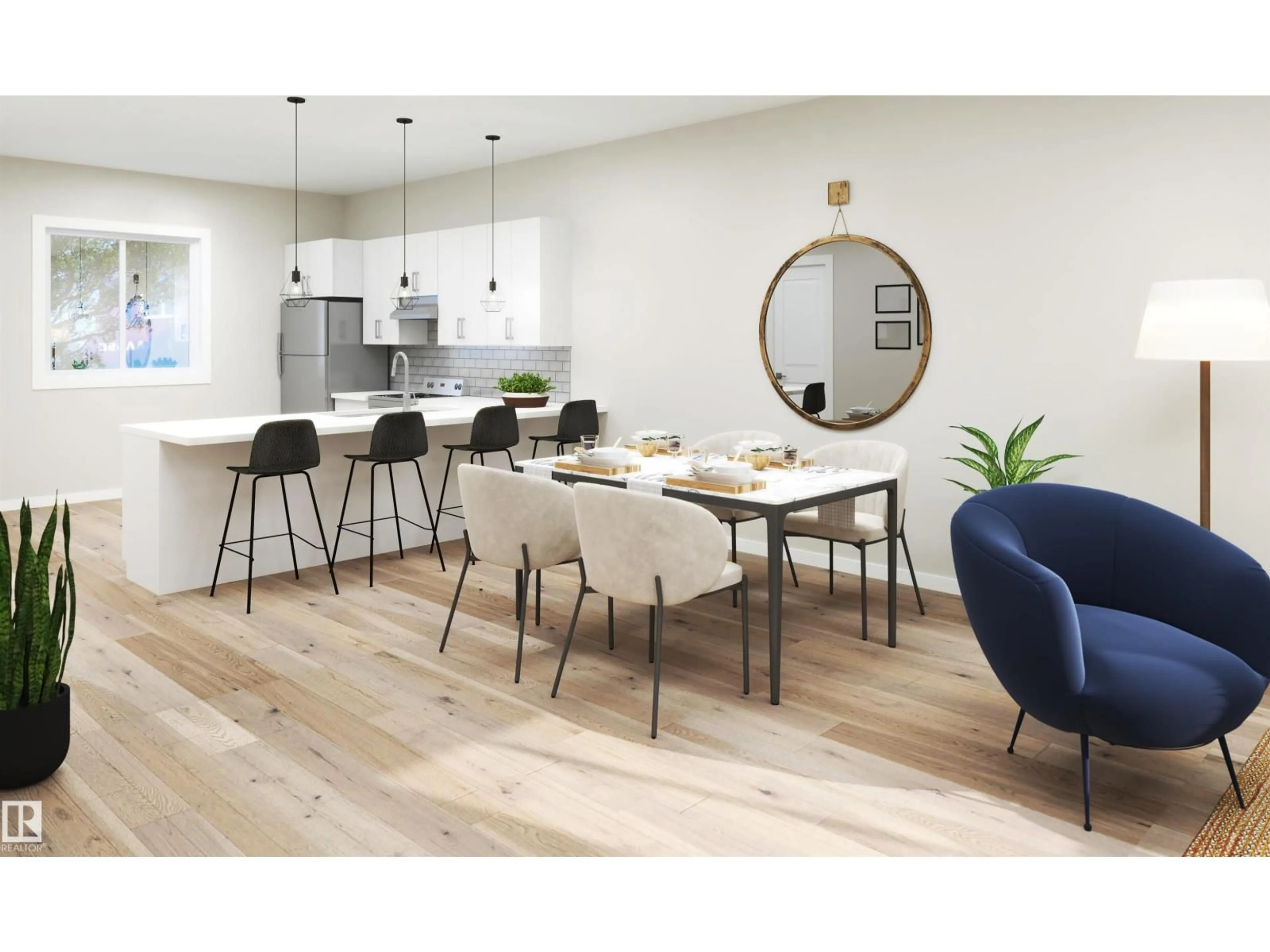 Open concept kitchen, wood/laminate floor for NW - 9909 163 ST, Edmonton Alberta T5P3N3