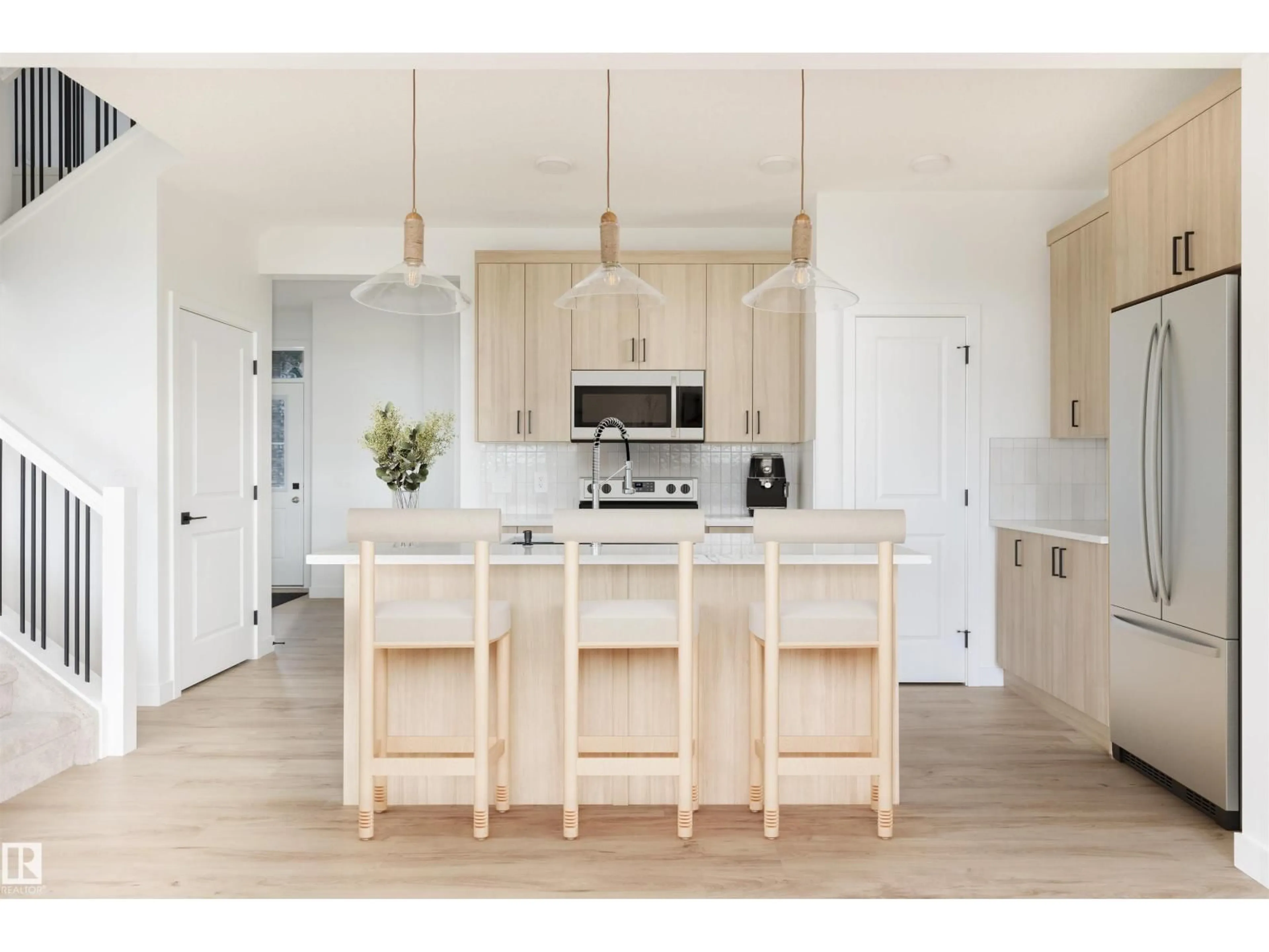 Open concept kitchen, wood/laminate floor for 47 CHARTRES CL, St. Albert Alberta T8T2E1