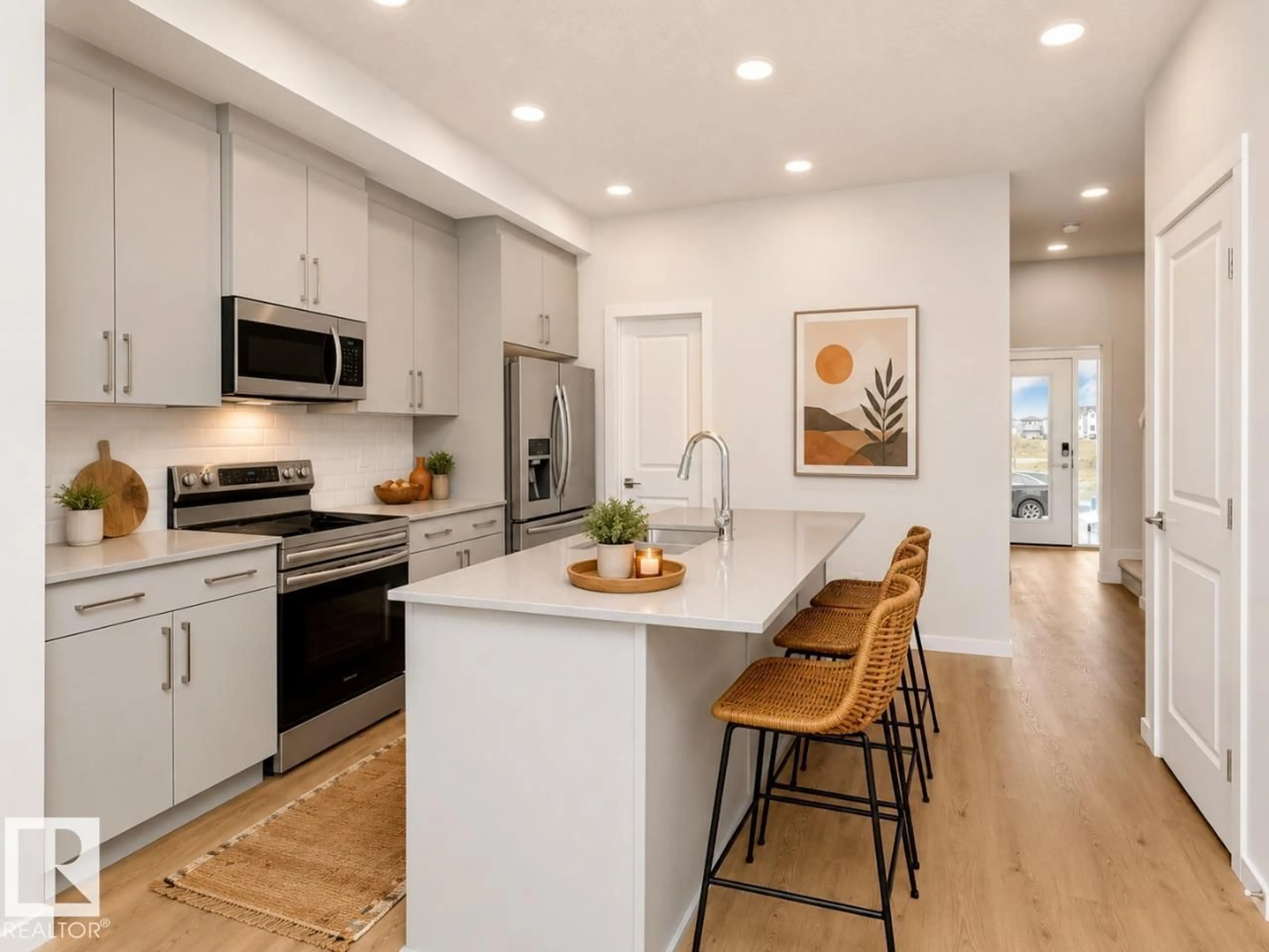 Open concept kitchen, wood/laminate floor for 29 LEAWOOD LI, Spruce Grove Alberta T7X4B8