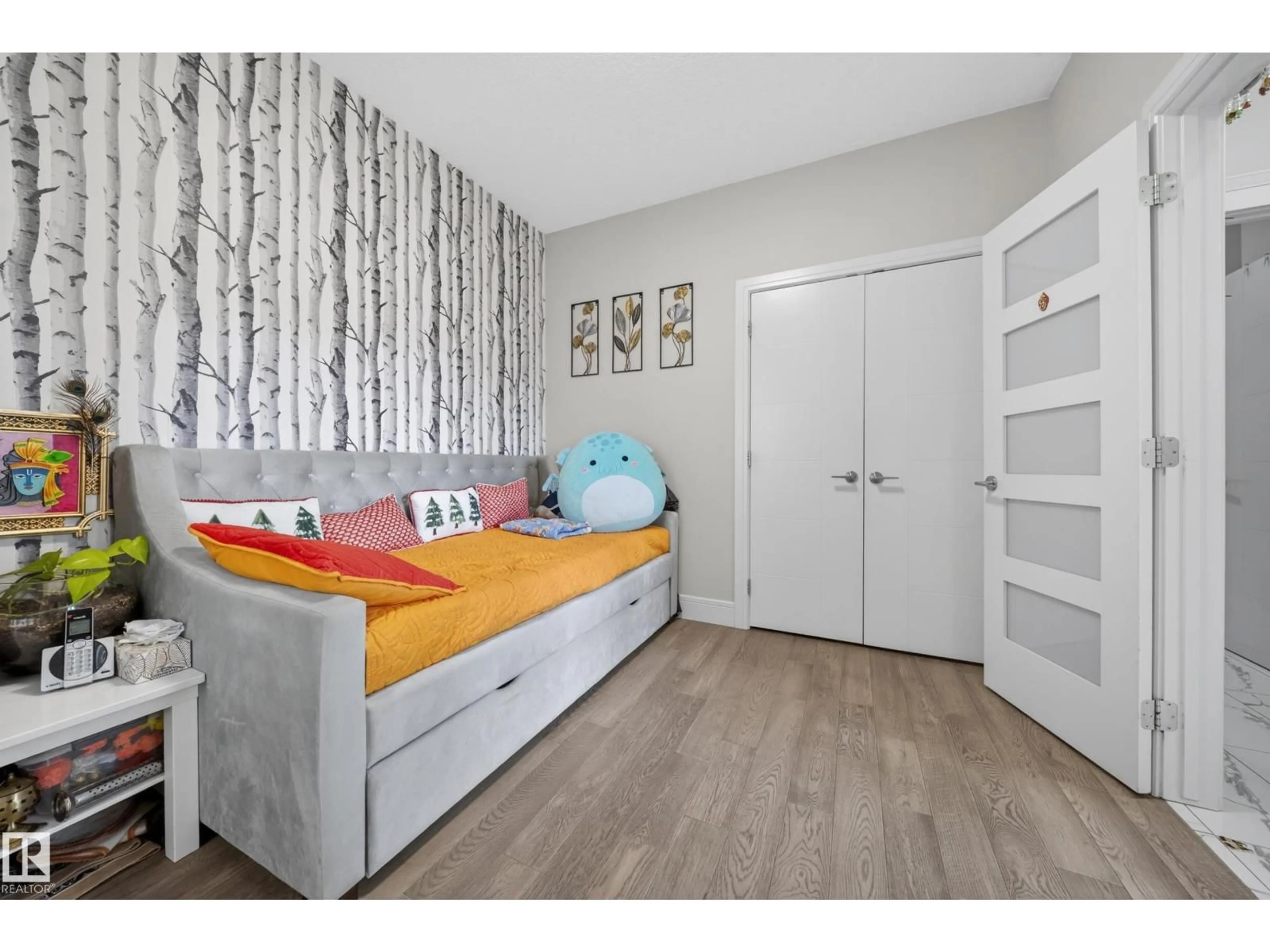 Bedroom with bed, wood/laminate floor for 1927 18 ST, Edmonton Alberta T6T2K9