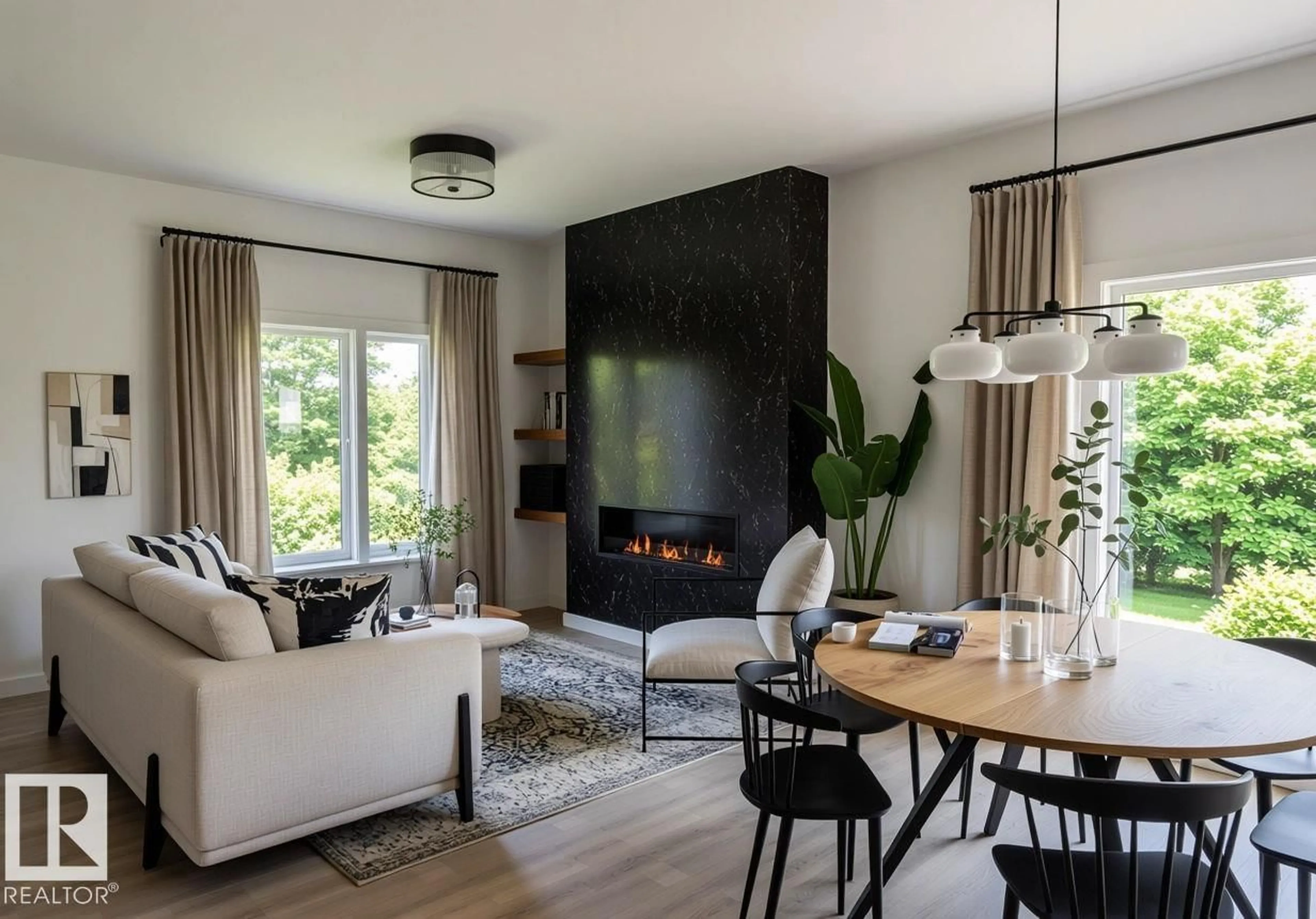 Living room with furniture, wood/laminate floor for NW - 11641 95A ST, Edmonton Alberta T5G1P7