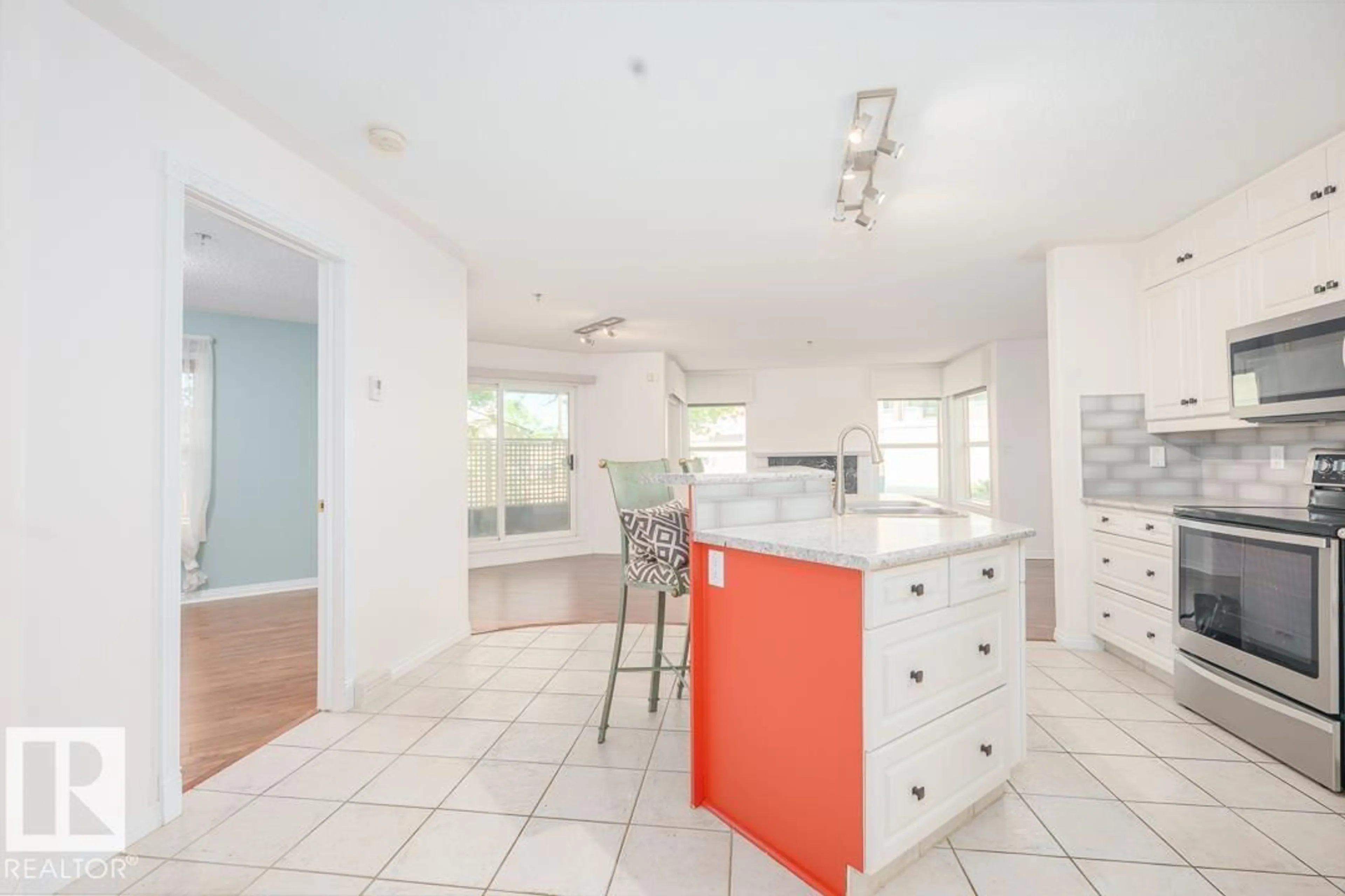 Open concept kitchen, ceramic/tile floor for #108 - 12028 103 AV, Edmonton Alberta T5K2T9
