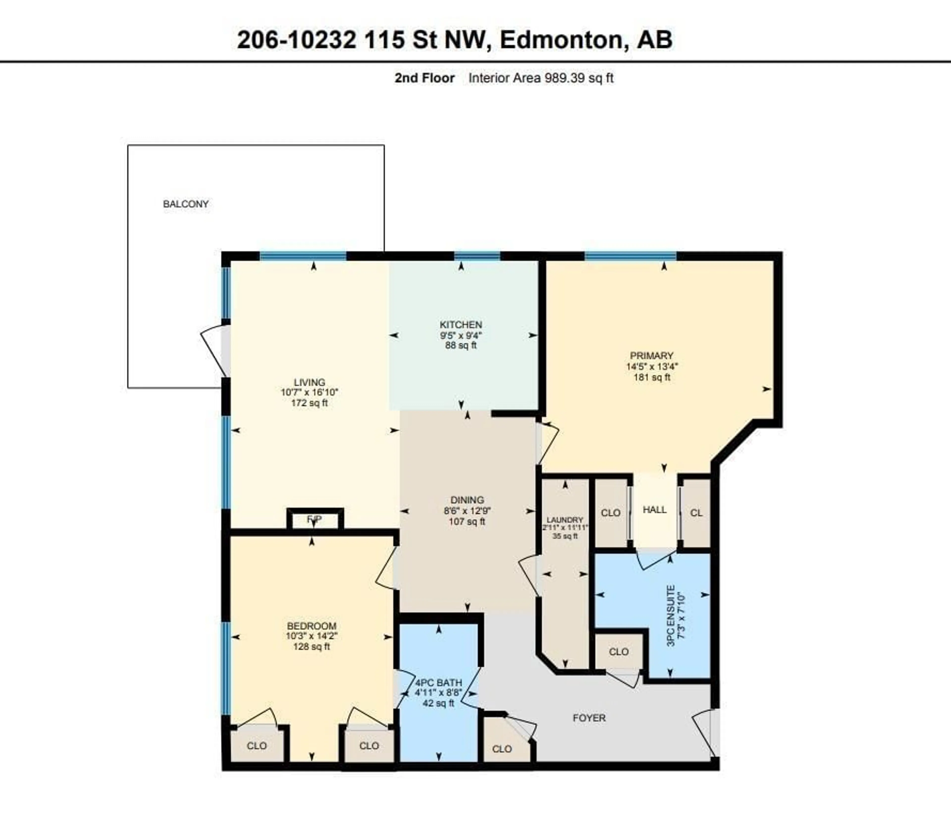 Floor plan for 206 - 10232 115 ST NW, Edmonton Alberta T5K1T8
