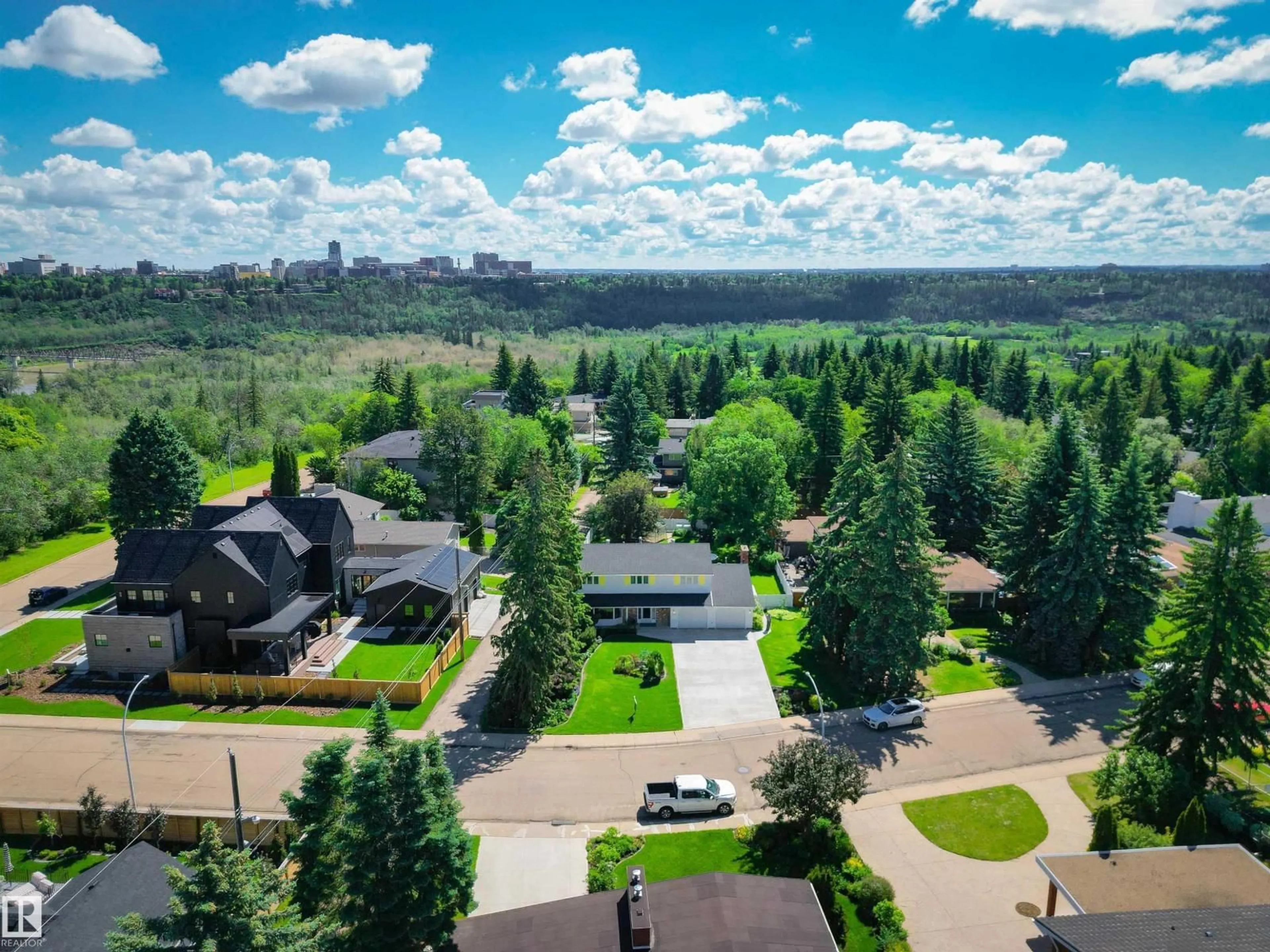 A pic from outside/outdoor area/front of a property/back of a property/a pic from drone, forest/trees view for 8723 137 ST, Edmonton Alberta T5R0C5