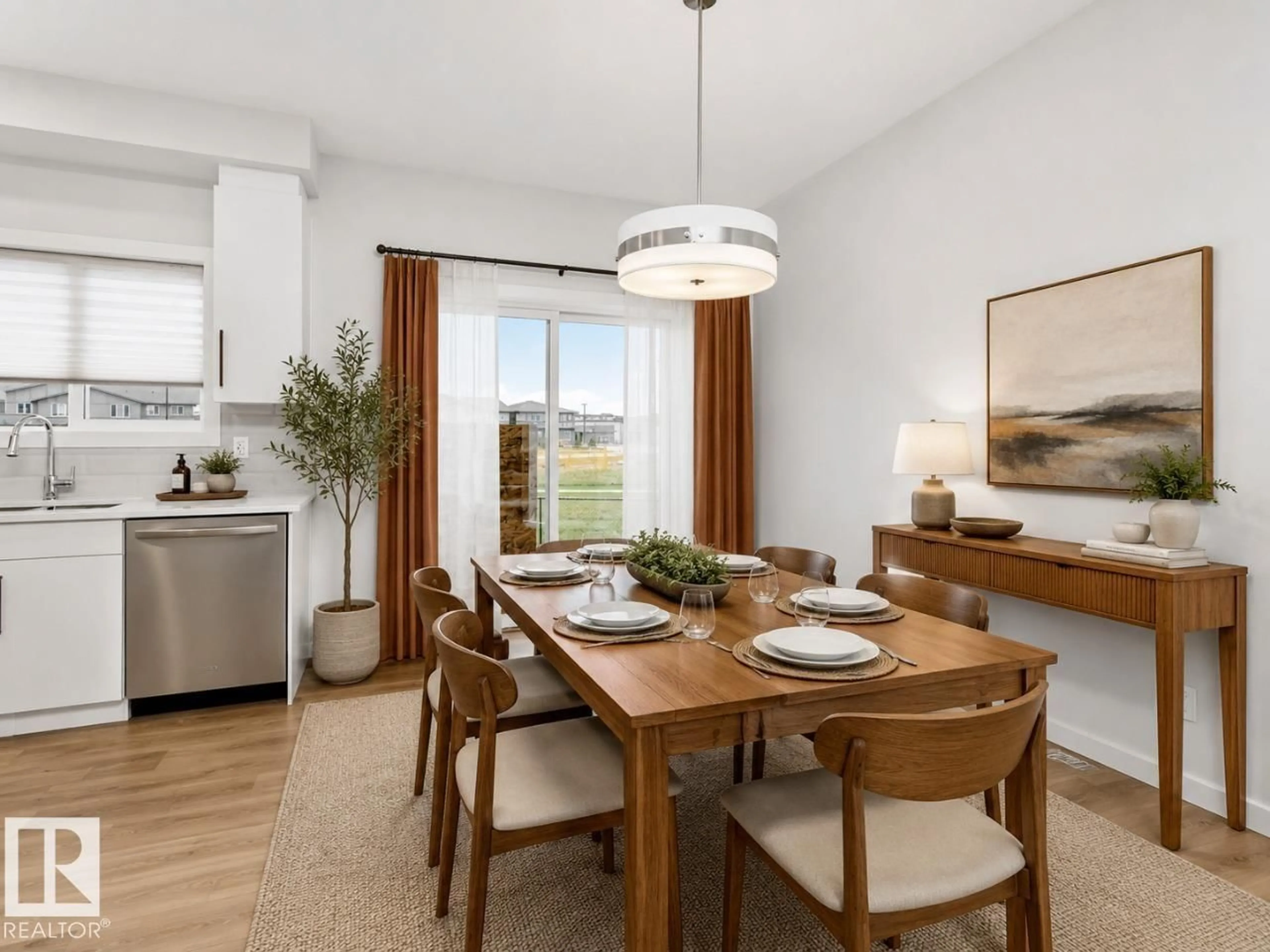 Dining room, wood/laminate floor for NW - 17320 5 ST, Edmonton Alberta T5Y6G4
