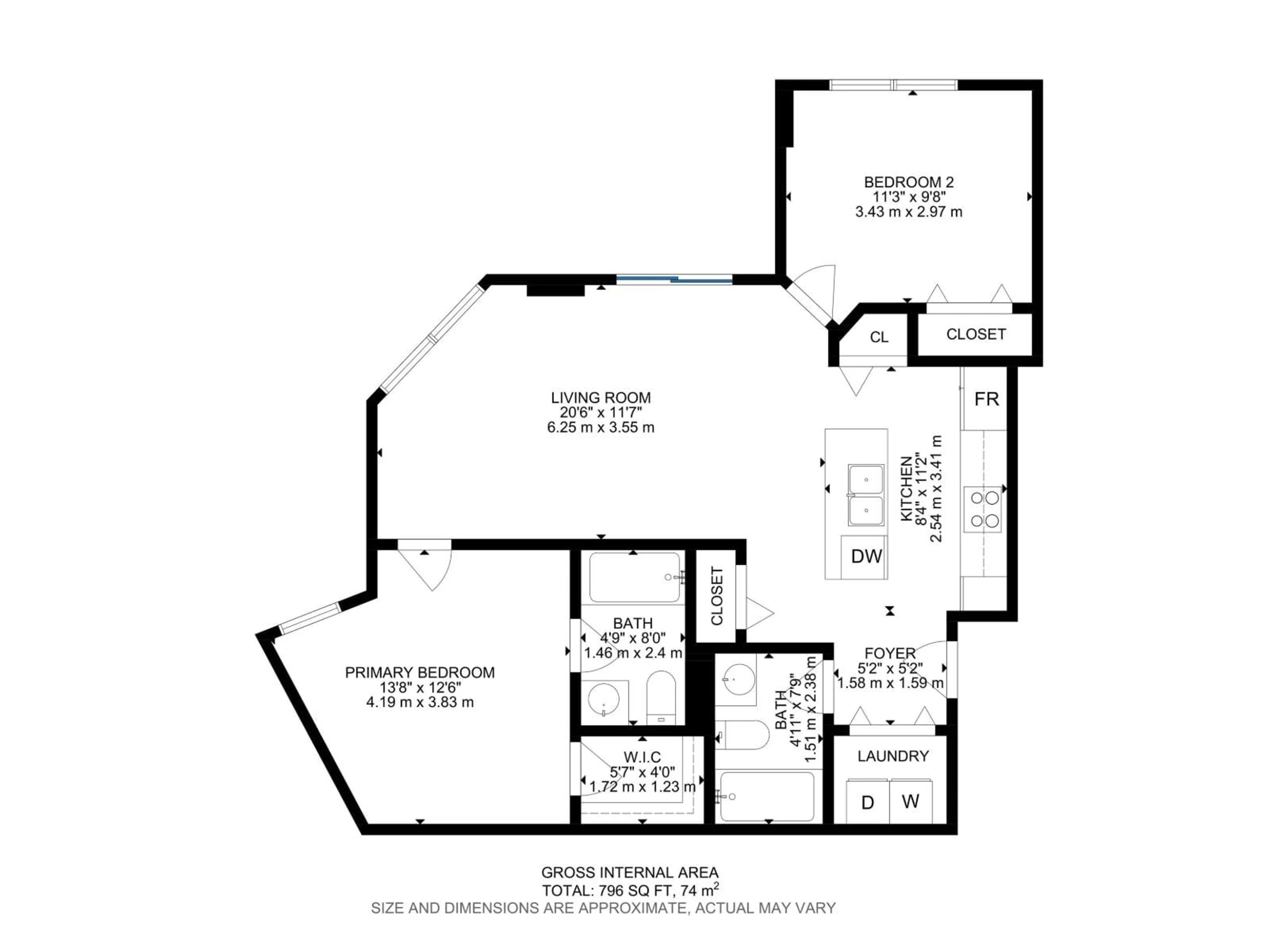 Floor plan for 2107 - 10410 102 AV, Edmonton Alberta T5J0E9