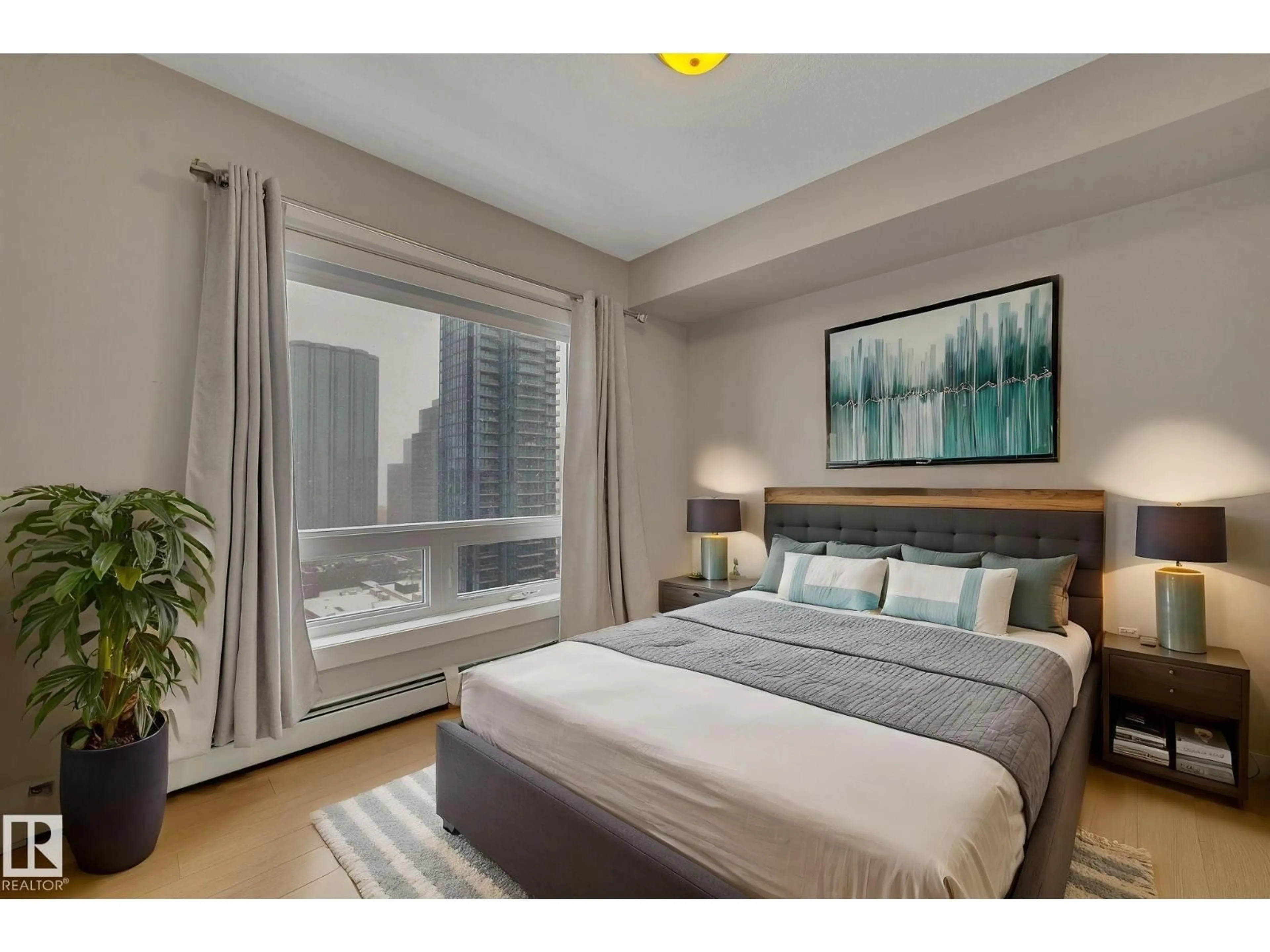 Bedroom with bed, unknown for 2107 - 10410 102 AV, Edmonton Alberta T5J0E9
