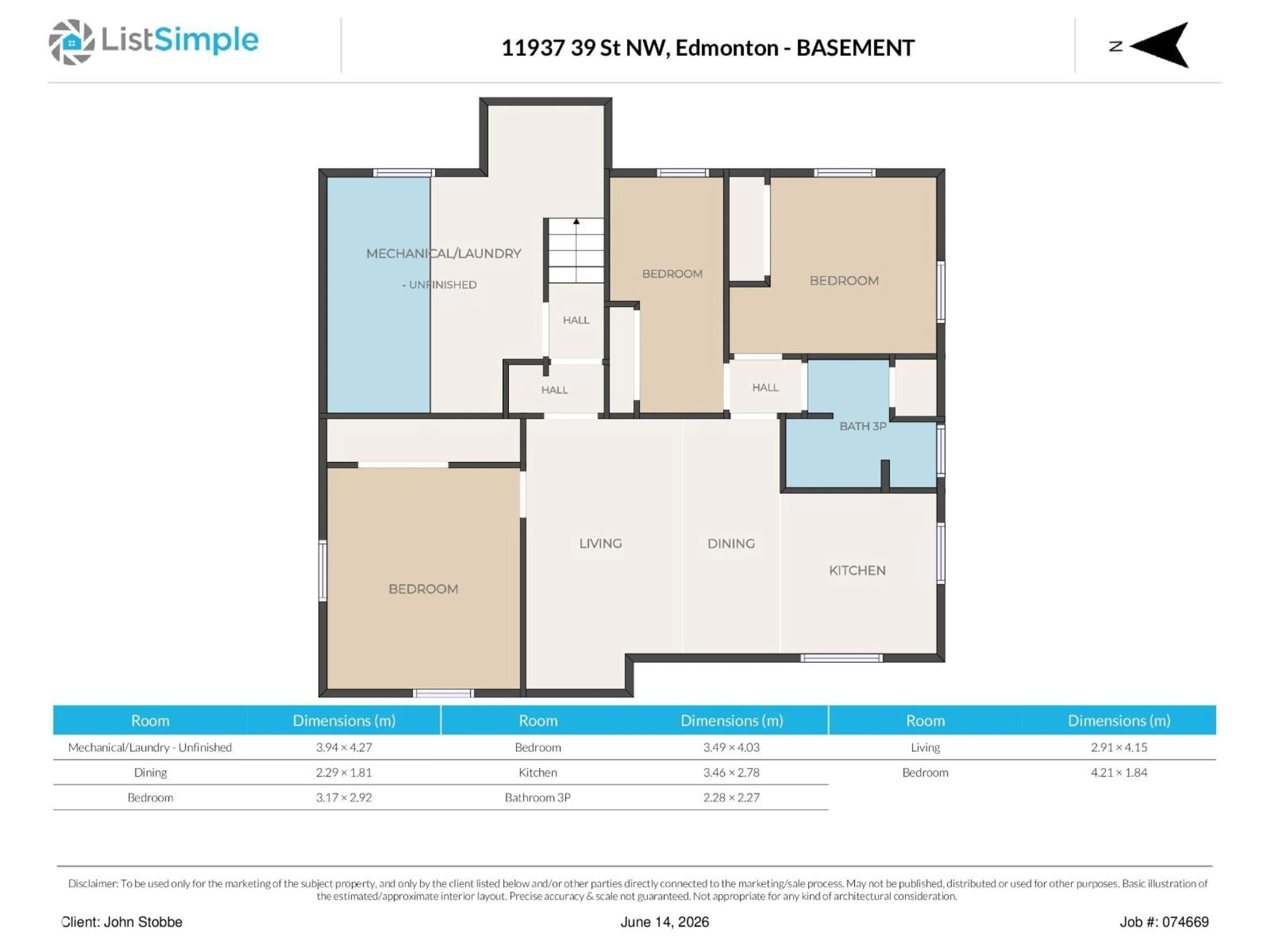 Floor plan for NW - 11937 39 ST, Edmonton Alberta T5W2J6
