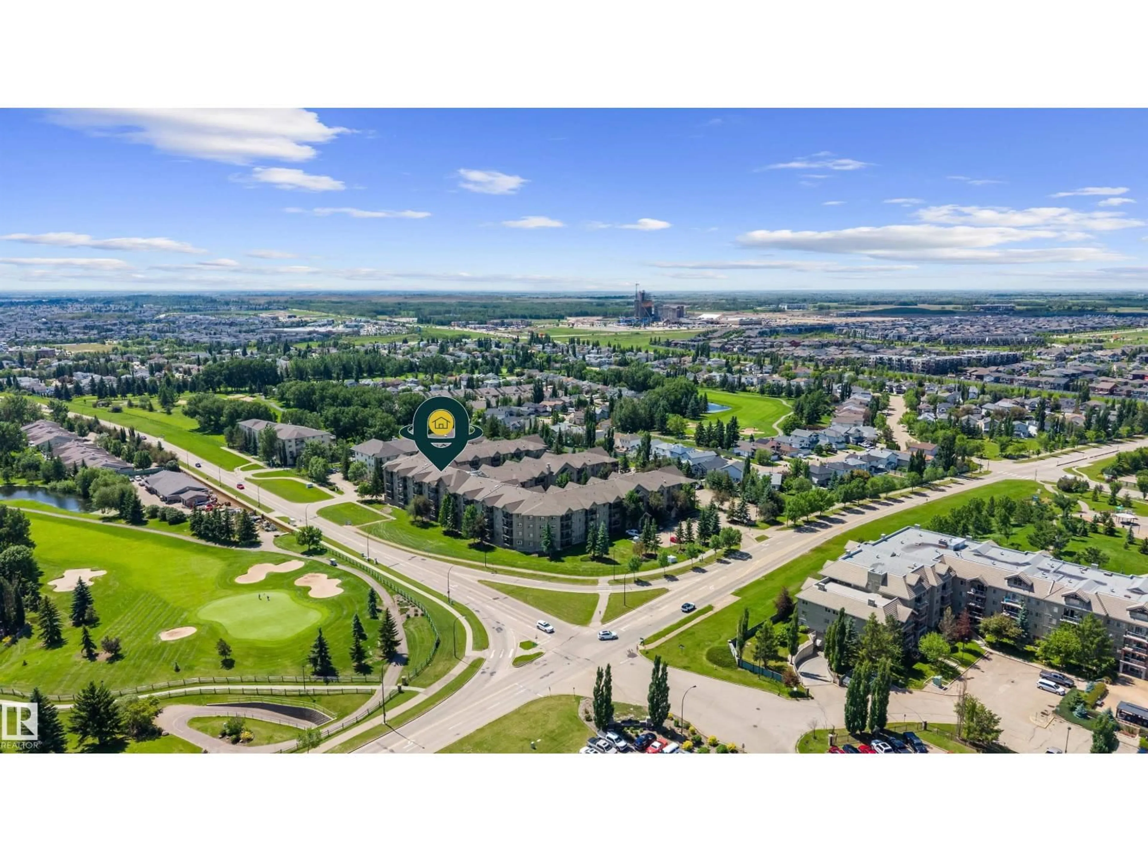 A pic from outside/outdoor area/front of a property/back of a property/a pic from drone, mountain view for #414 - 279 SUDER GREENS DR, Edmonton Alberta T5T6X6