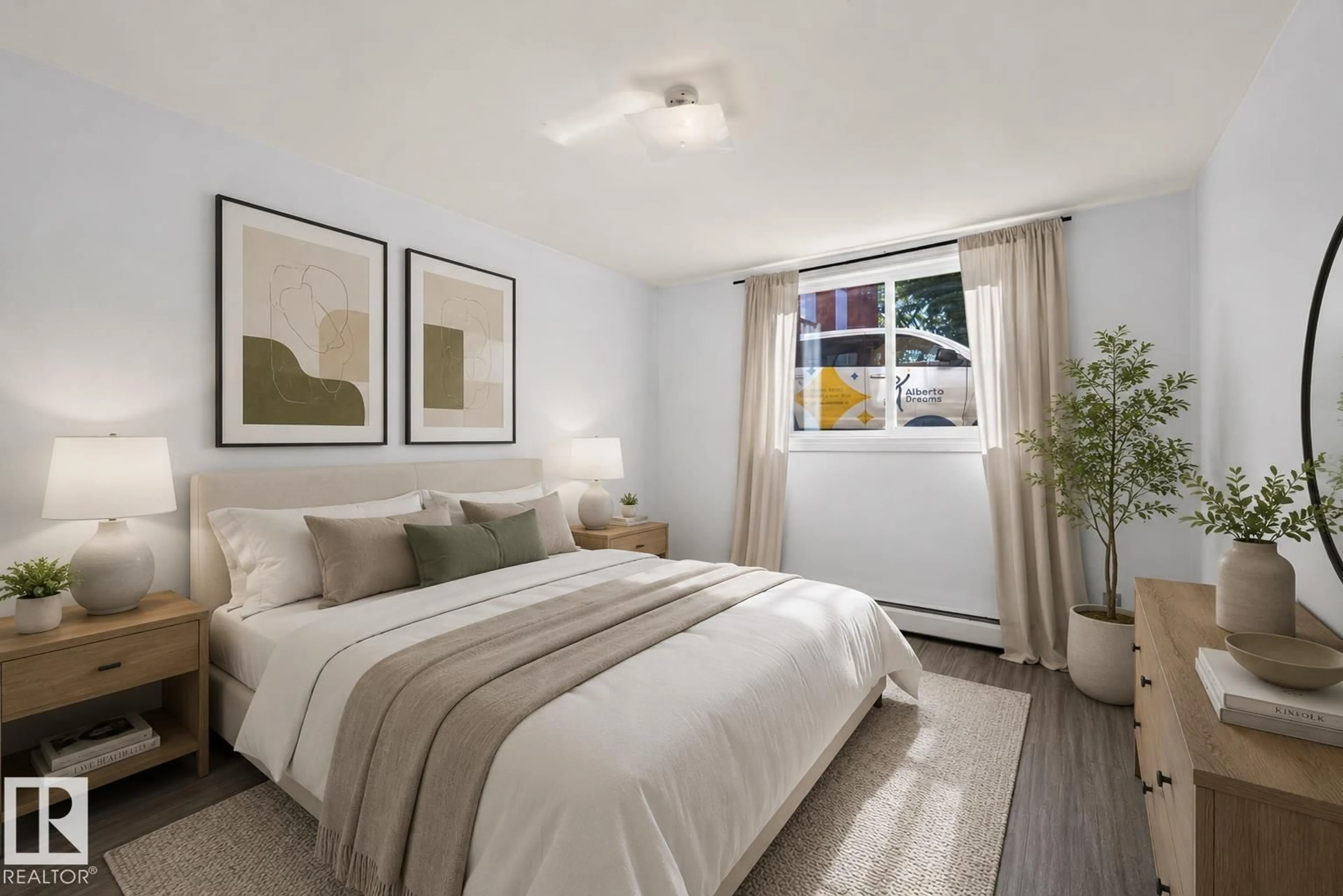 Bedroom with bed, unknown for 6 - 10230 122 ST, Edmonton Alberta T5N1L9