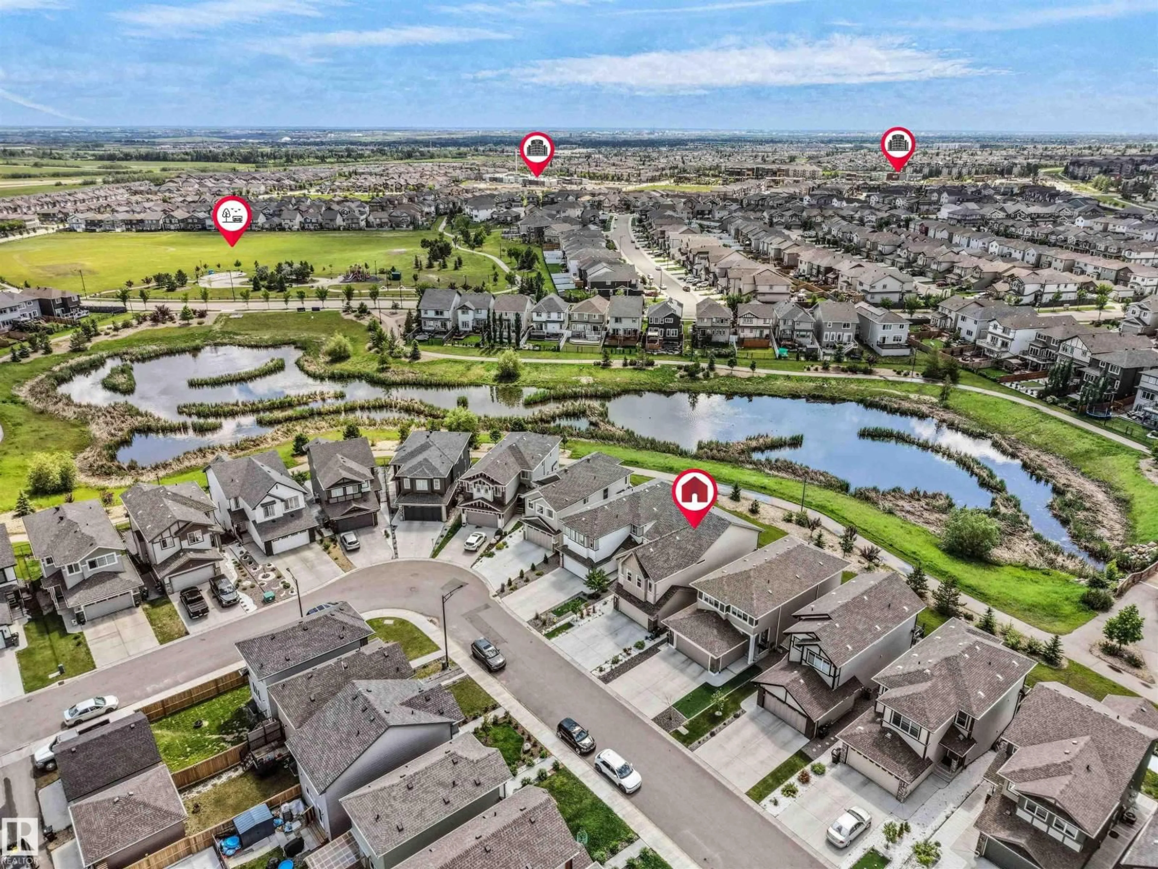 A pic from outside/outdoor area/front of a property/back of a property/a pic from drone, water/lake/river/ocean view for NW - 4615 175 AV, Edmonton Alberta T5Y4A1